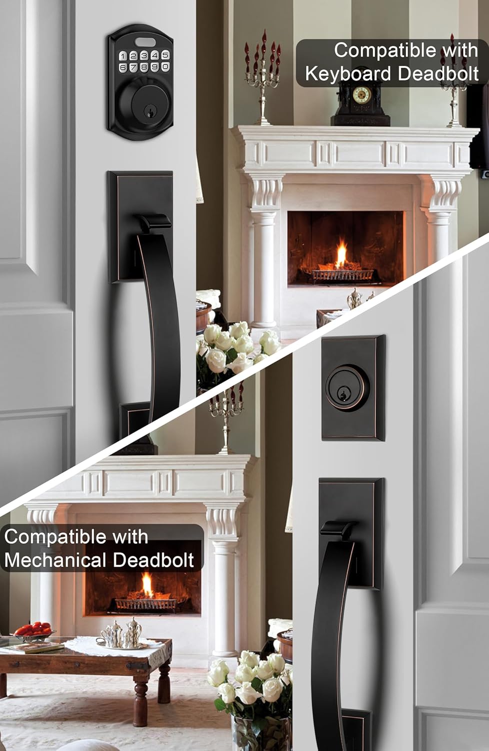 Golden Warm Oil Rubbed Bronze Front Door Handle Set
