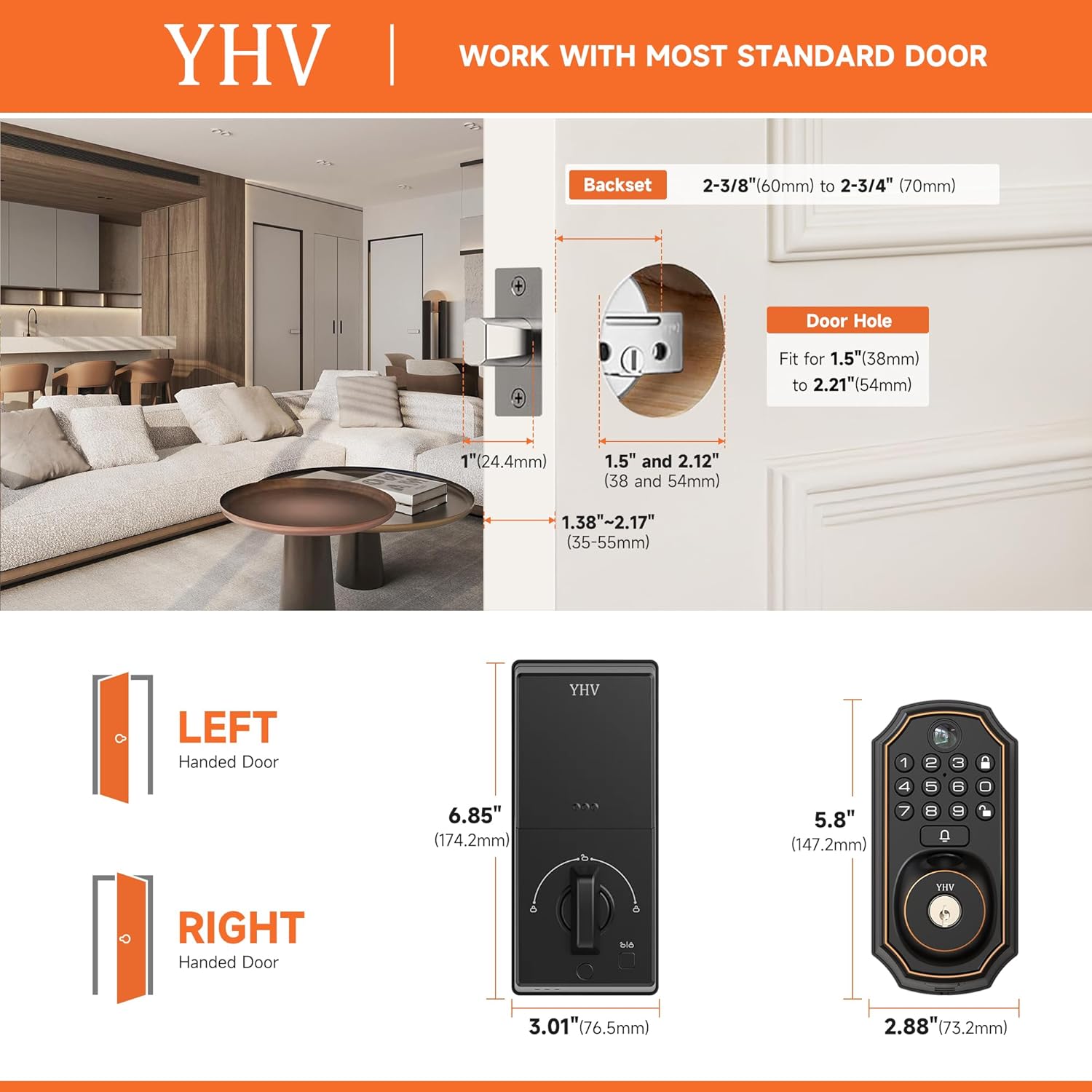 YHV Smart Door Lock with Fingerprint Wi-Fi Door Unlock System