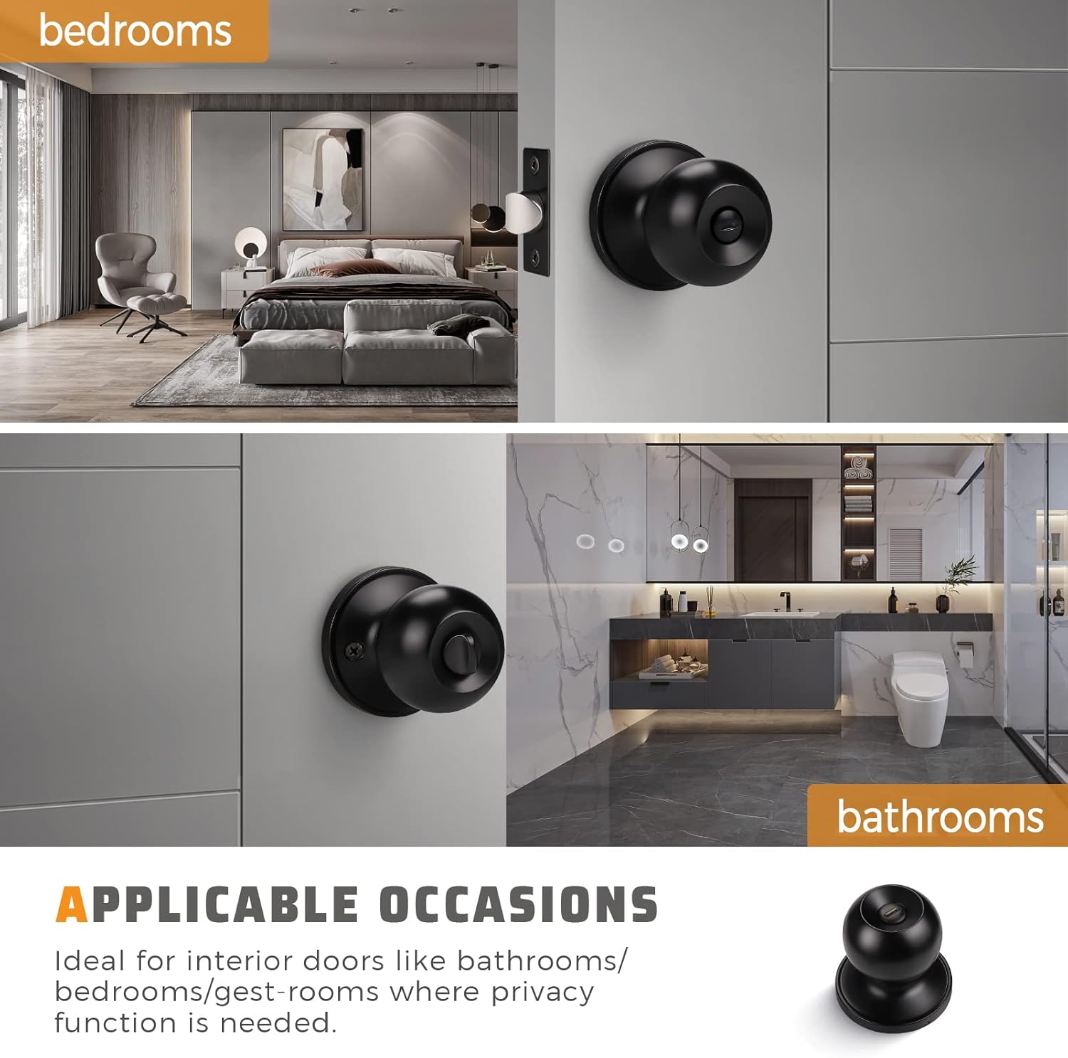 KNOBWELL 3-Pack Matte Black Door Knobs