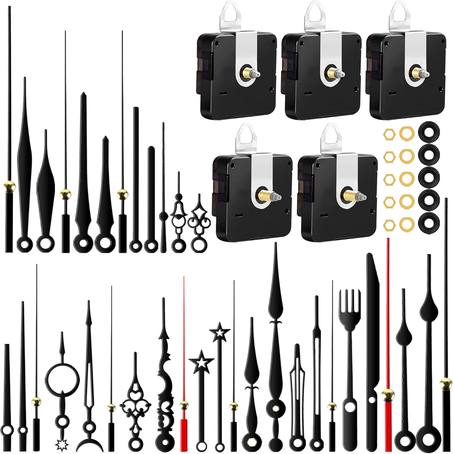 Precise 5-Piece Quartz Clock Movement Kit with 12 Different Hands