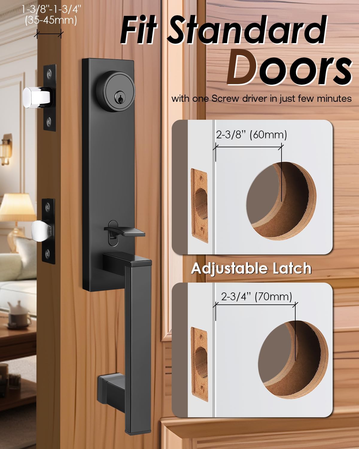 Modular Matte Black Front Door Lock Set for Heavy Duty Use