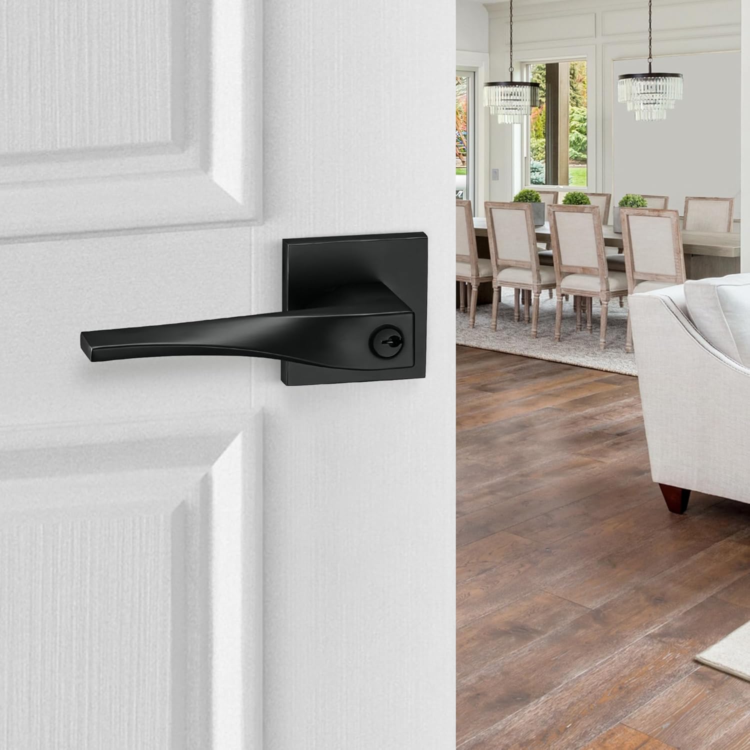 Berlin Modish Sleek Series Entry Lever Door Handle Set Reversible Iron Black