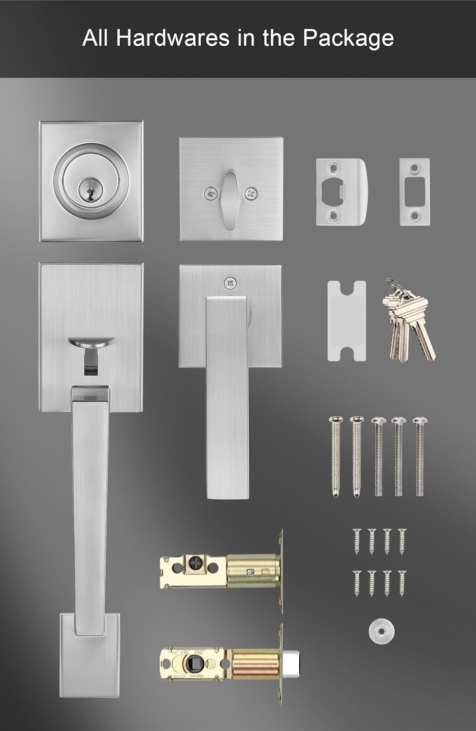 GoldenWarm Front Door Handle and Deadbolt Set Brushed Nickel Modern Design