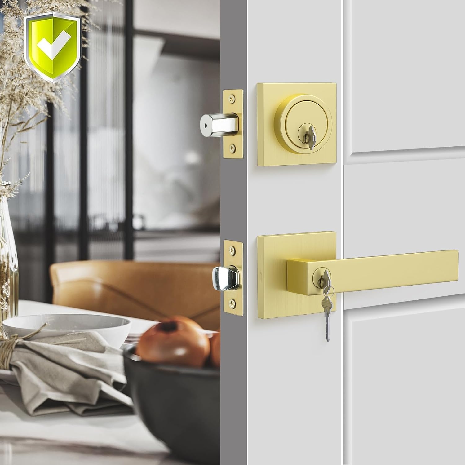 Haidms Gold Exterior Door Lock Set with Deadbolt