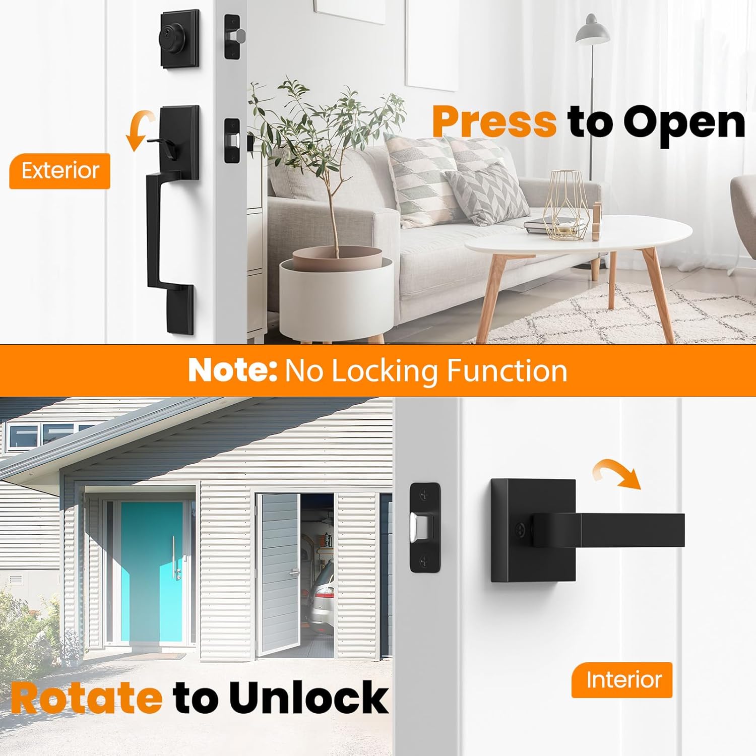 HOSOM Matte Black Front Door Handle Set - Versatile Door Security