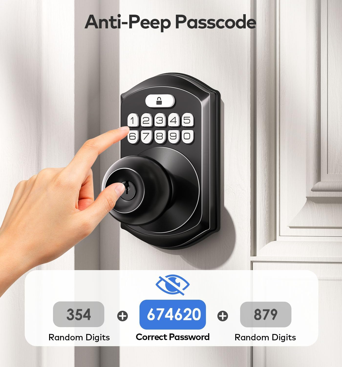 TEEHO Keyless Entry Door Lock With Handle - Matte Black
