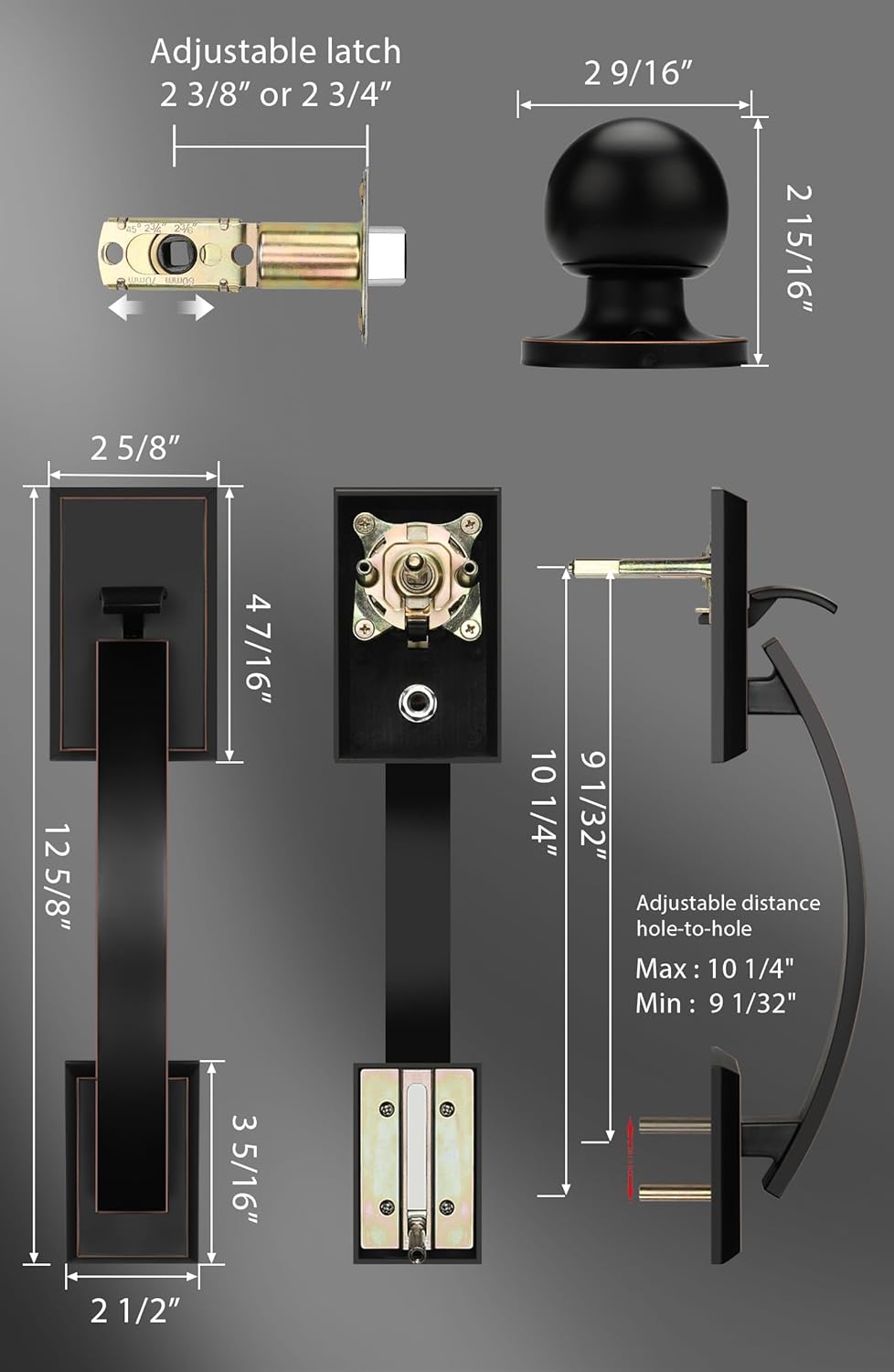Golden Warm Oil Rubbed Bronze Front Door Handle Set