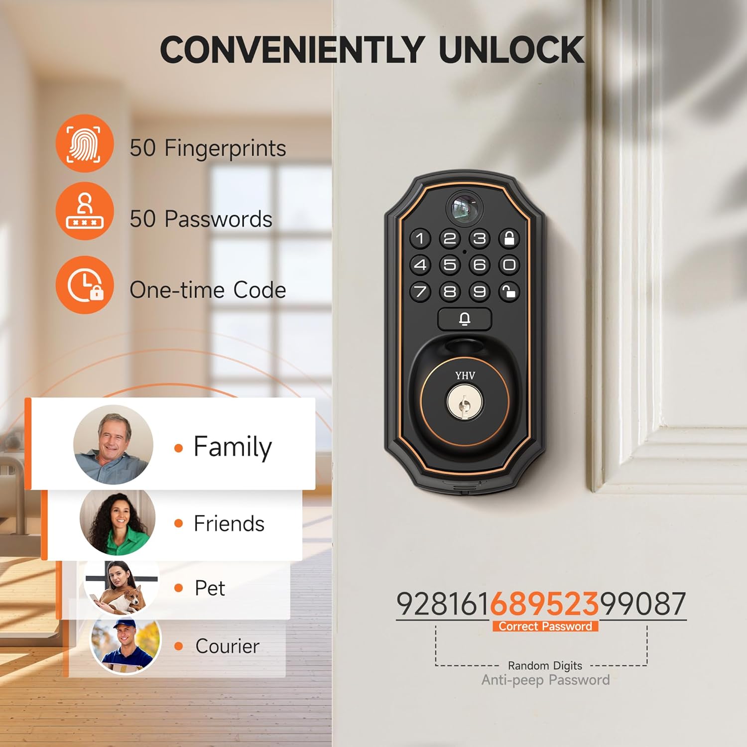 YHV Smart Door Lock with Fingerprint Wi-Fi Door Unlock System