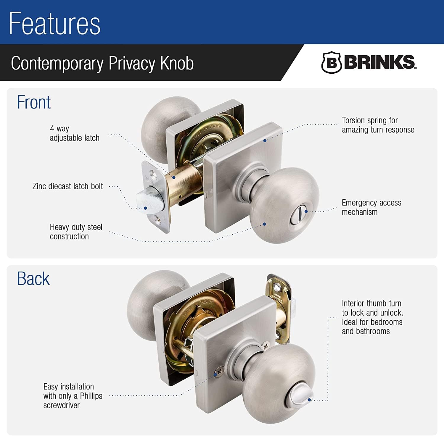 Brinks 6-Pack Satin Nickel Modern Door Knob Set