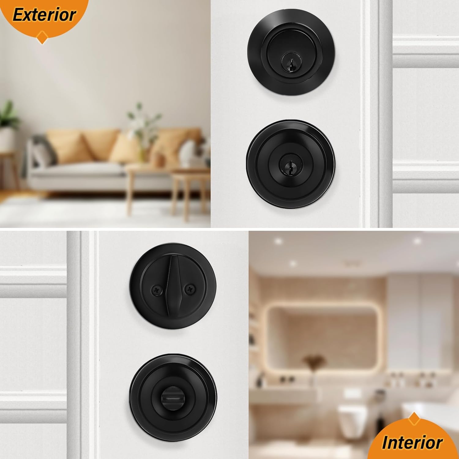 Probrico Entry Door Knobs and Deadbolt Set 3-Pack Flat Black