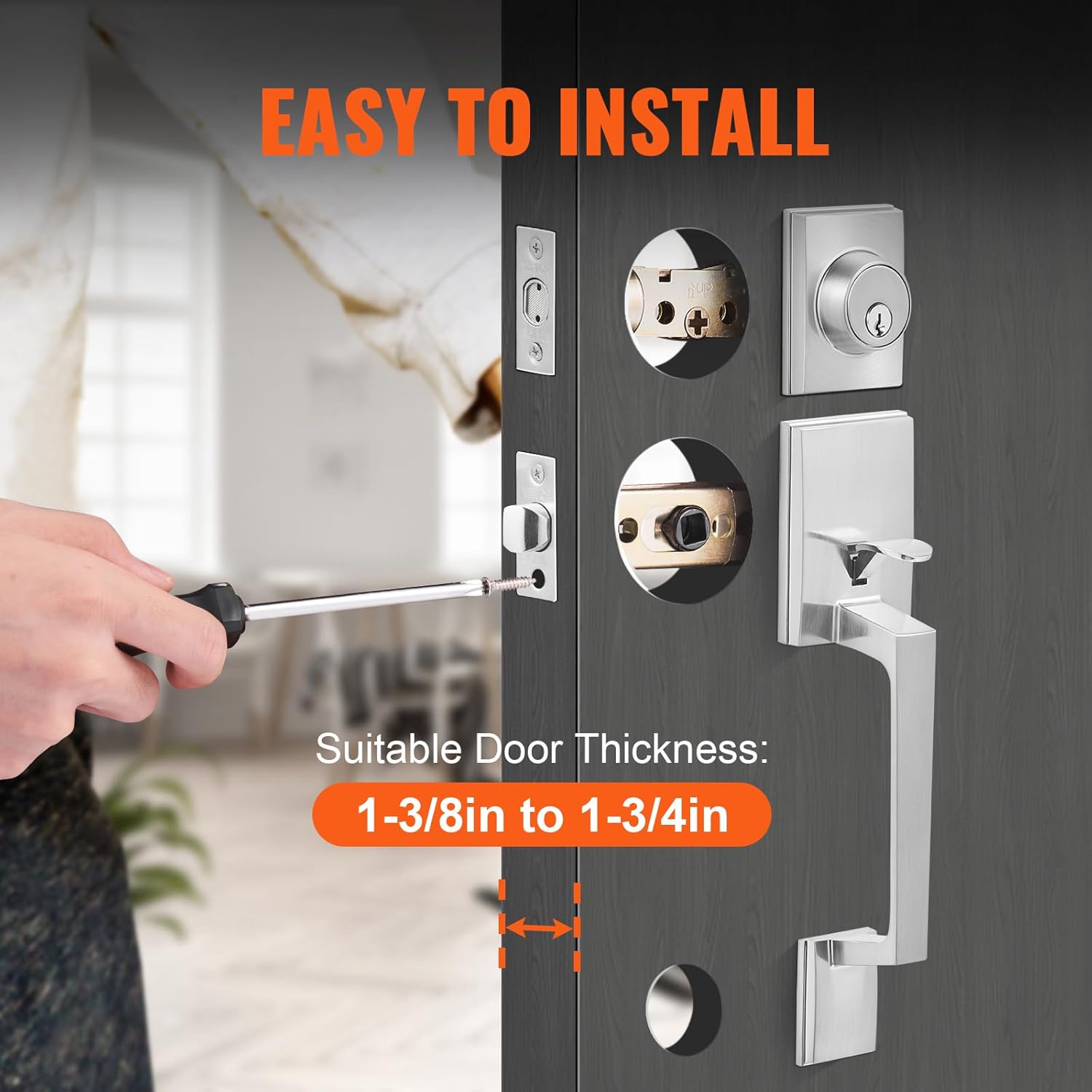 VEVOR Front Door Handle Set with Satin Nickel Hardware