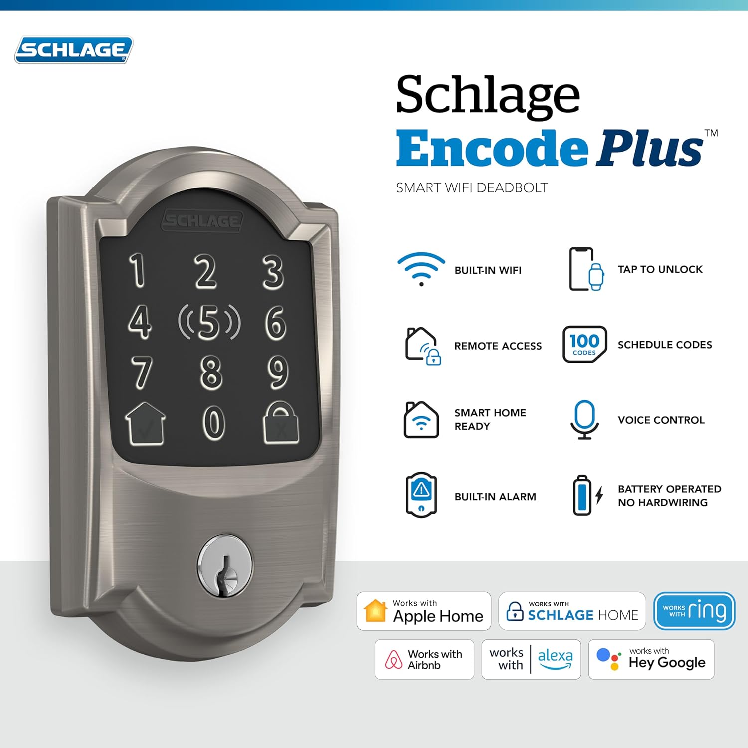 Smart Lock with Alexa Apple HomeKit Keyless Entry WiFi DL-80100 SATIN NICKEL