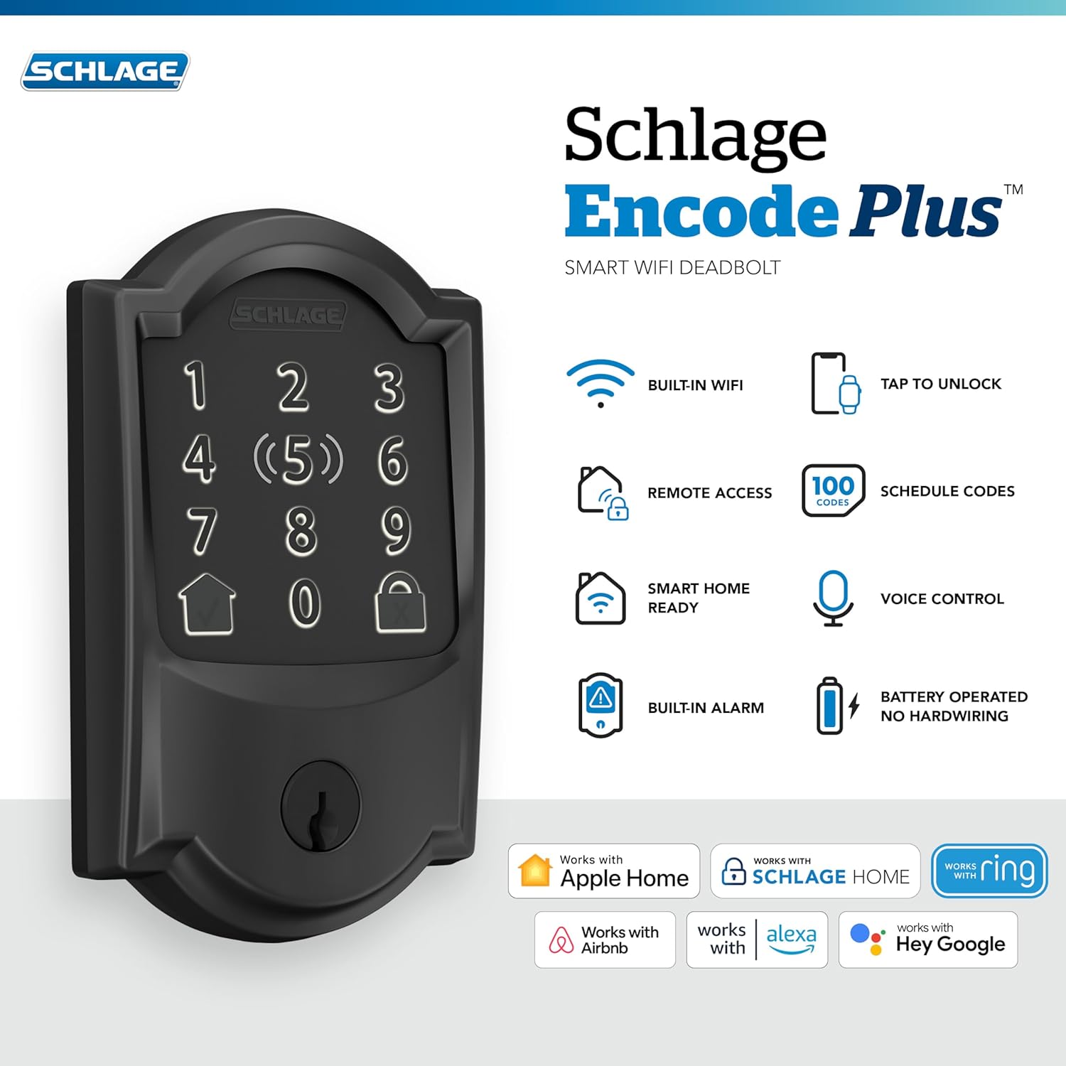 Schlage BE499WB CAM 622 Encode Plus WiFi Smart Lock