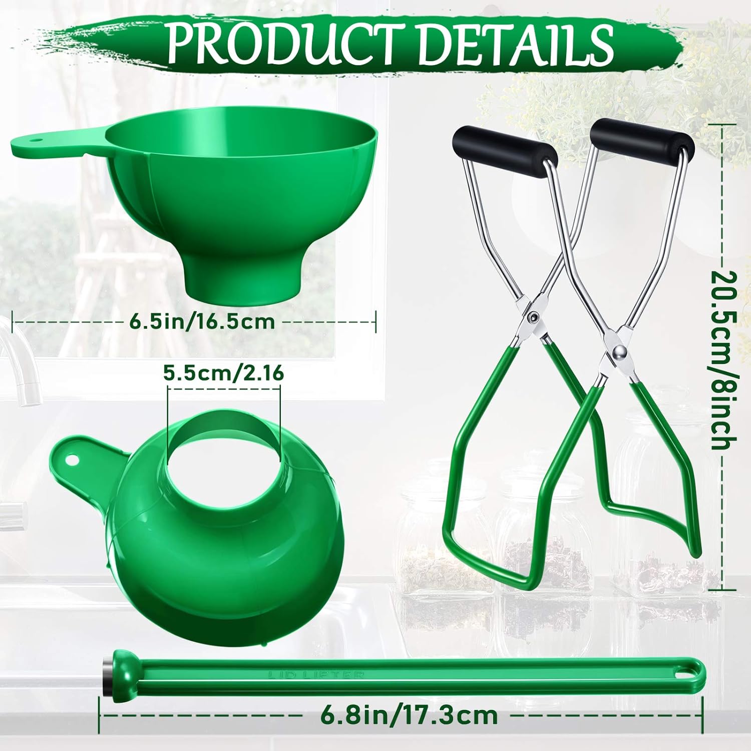 Canning Essentials Kit with Jar Lifter Wide Mouth Funnel Magnetic Lid Wand