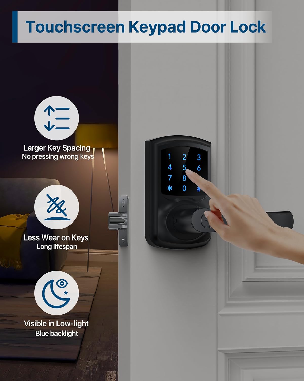 HIDALIFE Keyless Entry Door Lock with Handle Matte Black