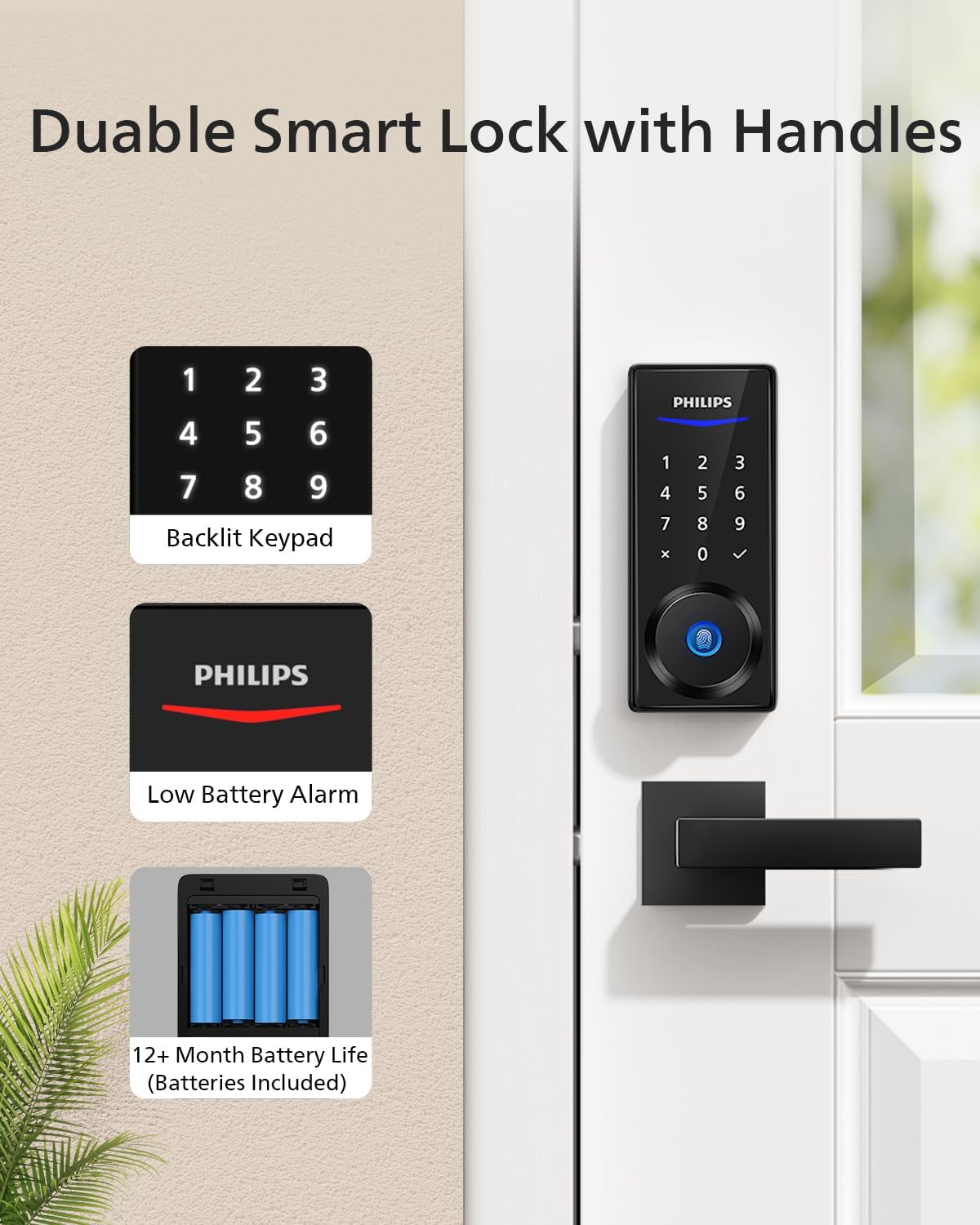 Smart Door Lock with Keyless Entry Fingerprint Unlock