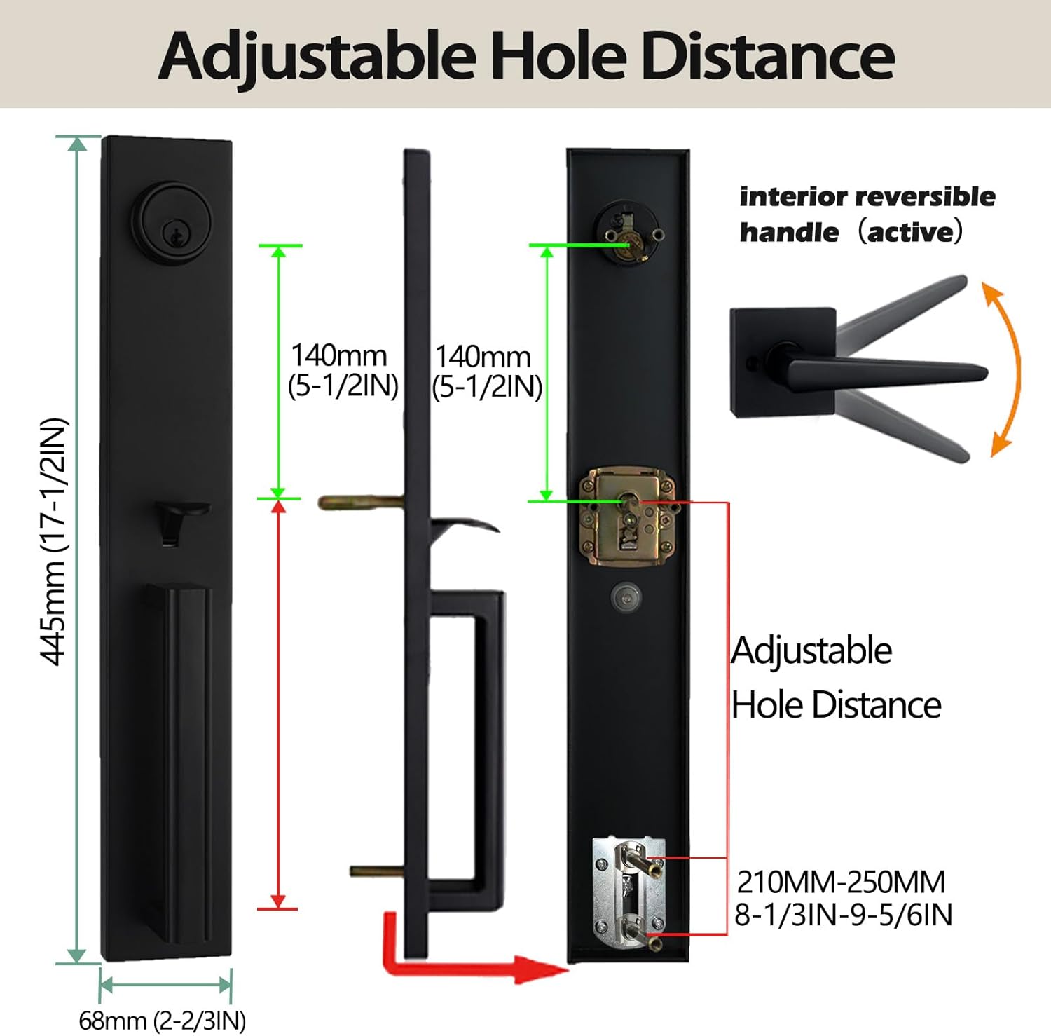NEWBANG Door Handlesets for Heavy Duty Doors Matte Black Reversible