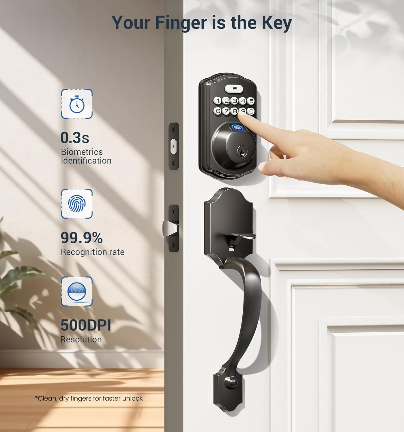 Veise Fingerprint Door Lock Set Keyless Entry Front Handle Matte Black