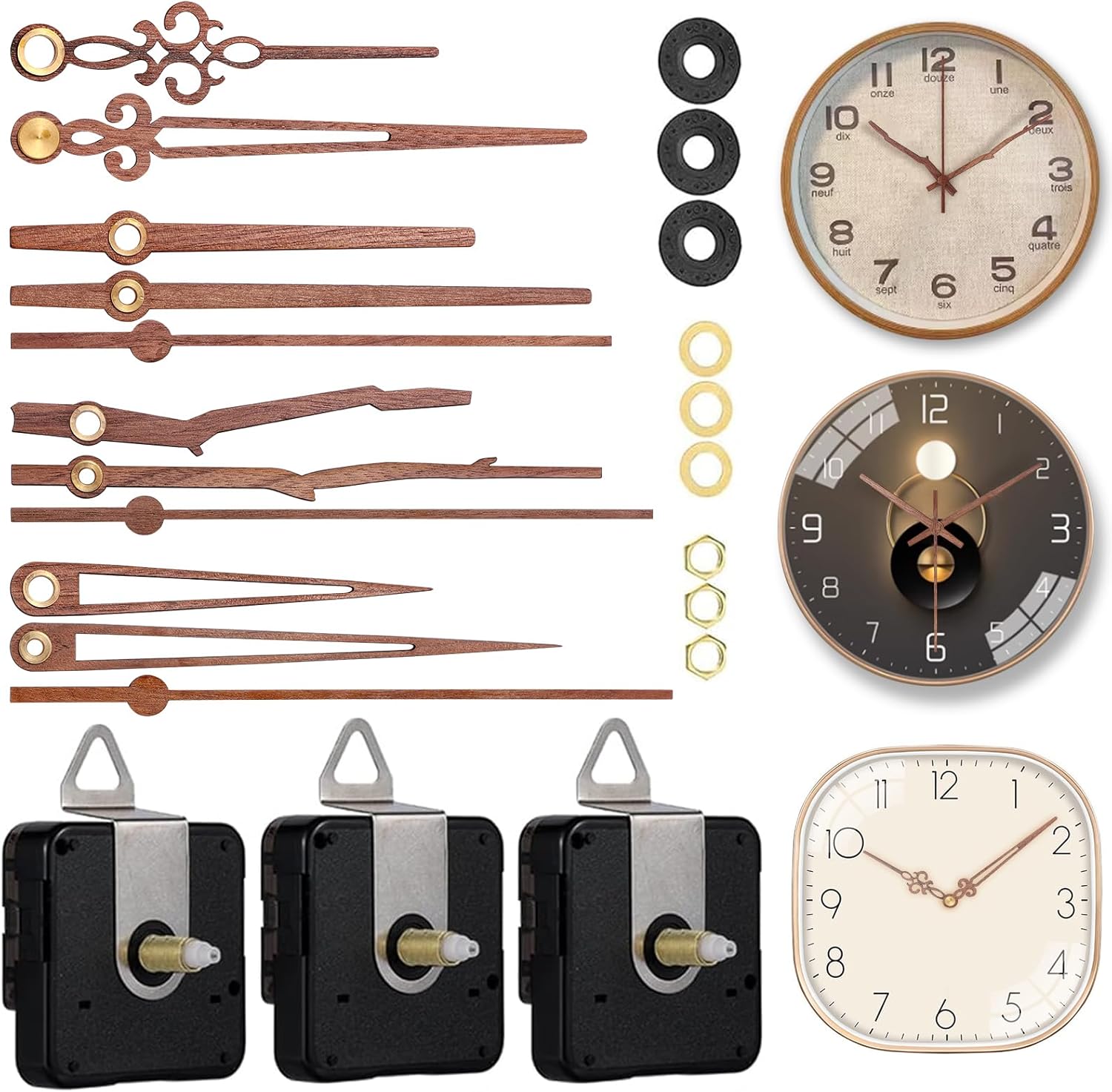 EMOON Replacement Clock Kit with Walnut Wood Hands
