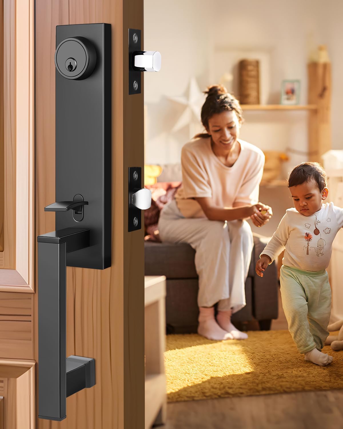 Modular Matte Black Front Door Lock Set for Heavy Duty Use
