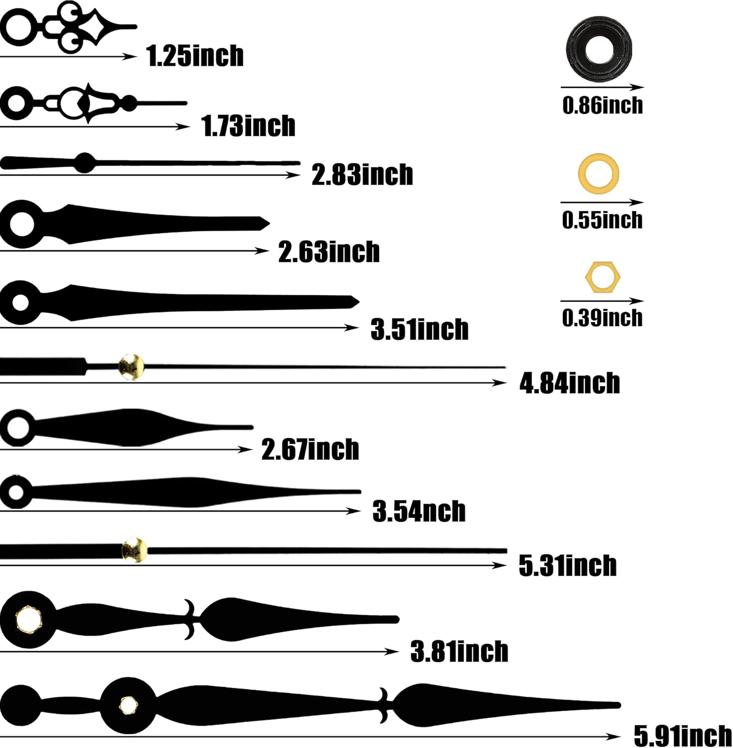 Precise 5-Piece Quartz Clock Movement Kit with 12 Different Hands