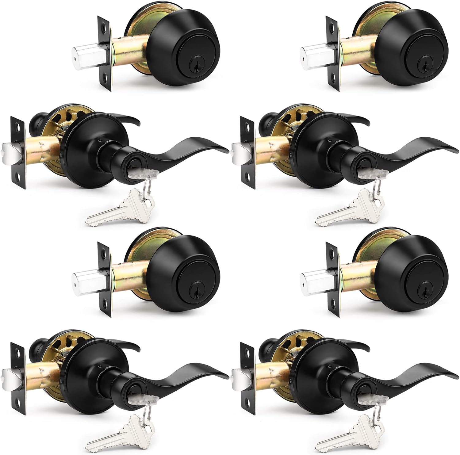 Versatile Front Door Entry Lever Lockset Single Cylinder Deadbolt Combination Set