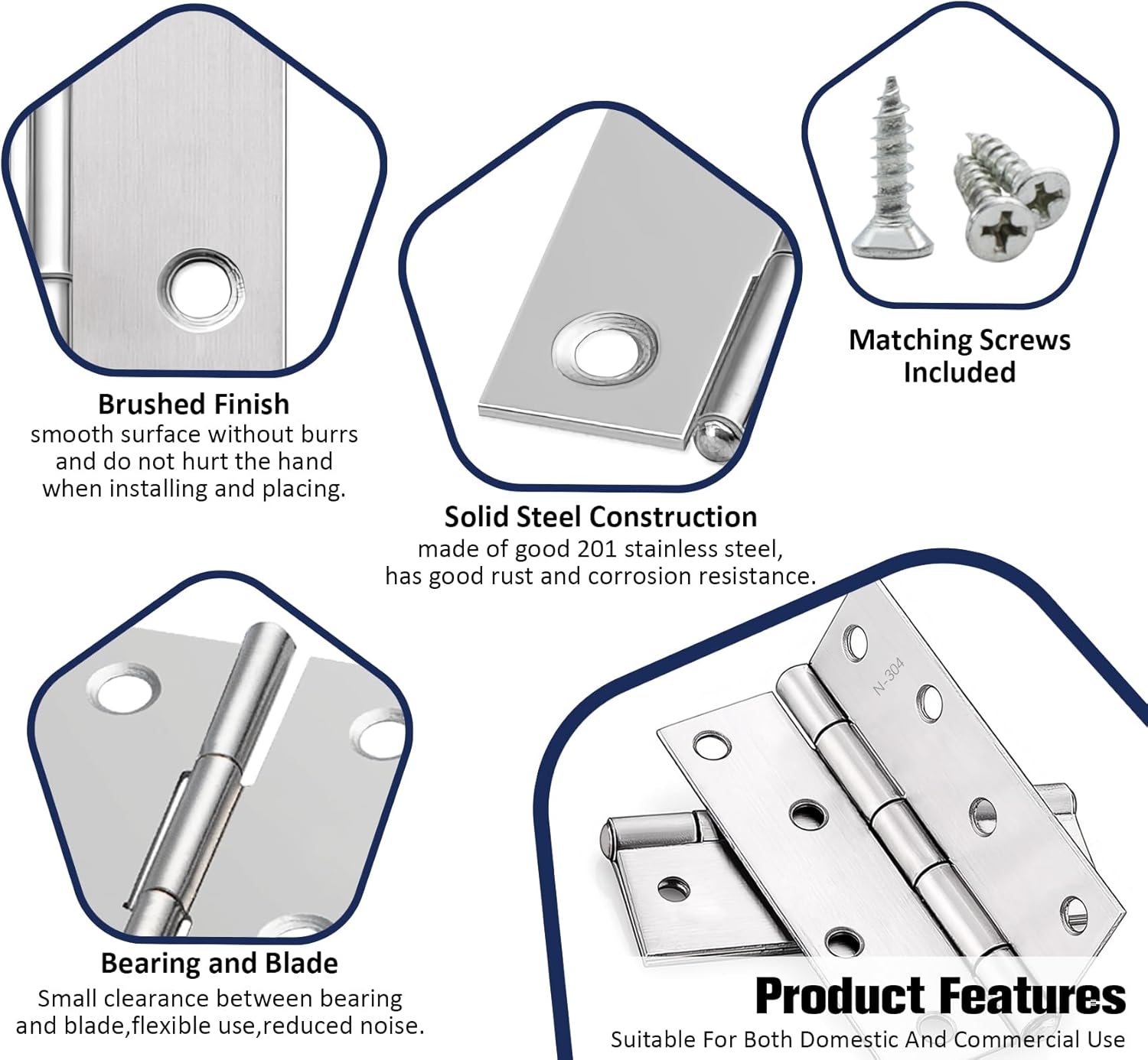 Sturdy Stainless Steel Door Hinges 48 PCS 4 Inch