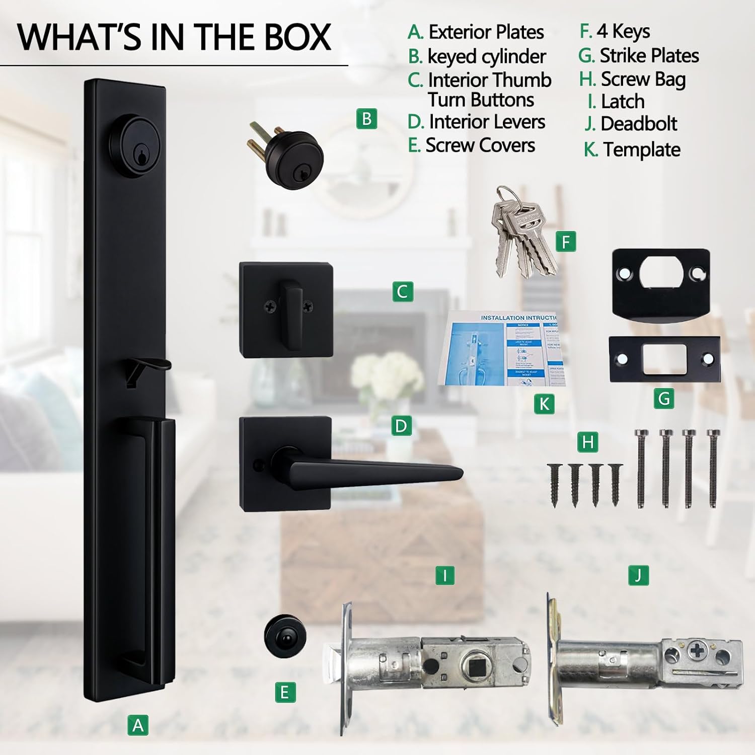 NEWBANG Door Handlesets for Heavy Duty Doors Matte Black Reversible