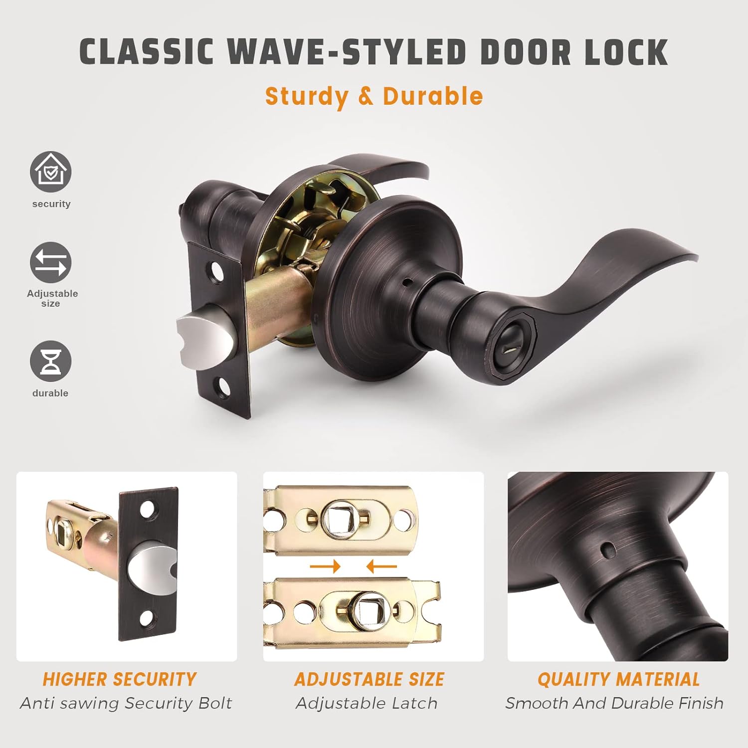 4-Piece Bronze Lever Door Handles for Privacy and Security