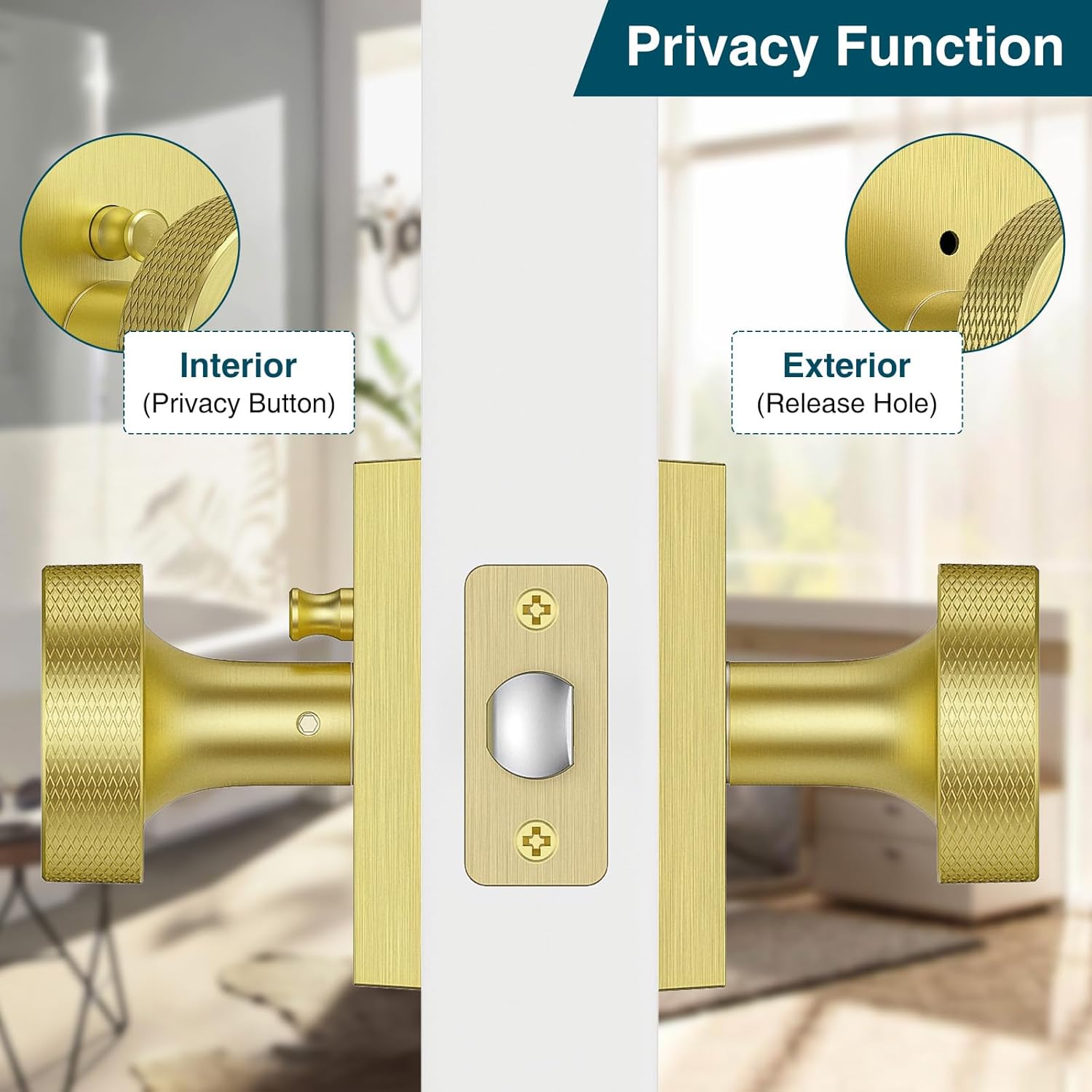 Gold Door Knob Anti-Slip Sturdy Easy Install