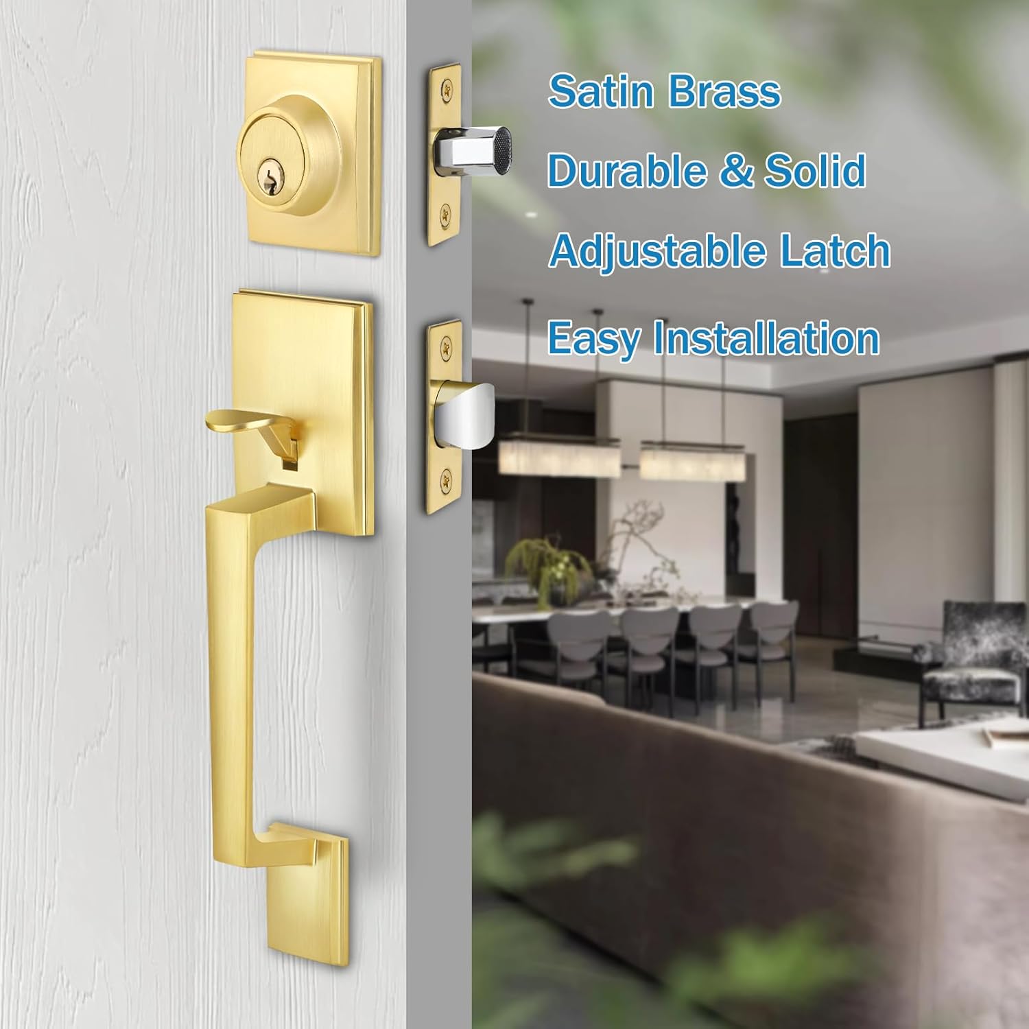 Secure Stylish Front Door Handle Set SATIN BRASS FINISH