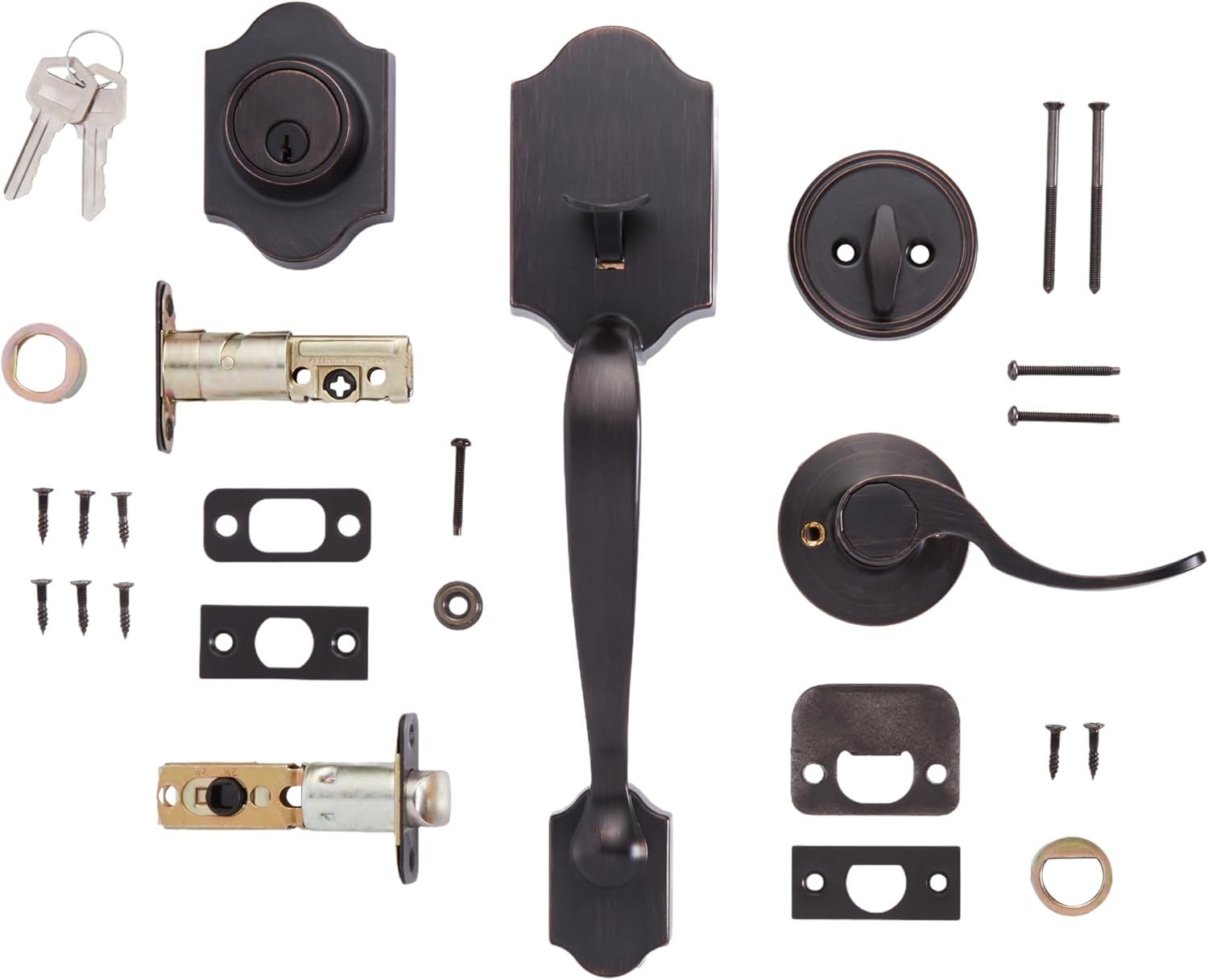 Amazon Basics Handleset with Shelby Lever for Single Cylinder Lock Oil Bronze