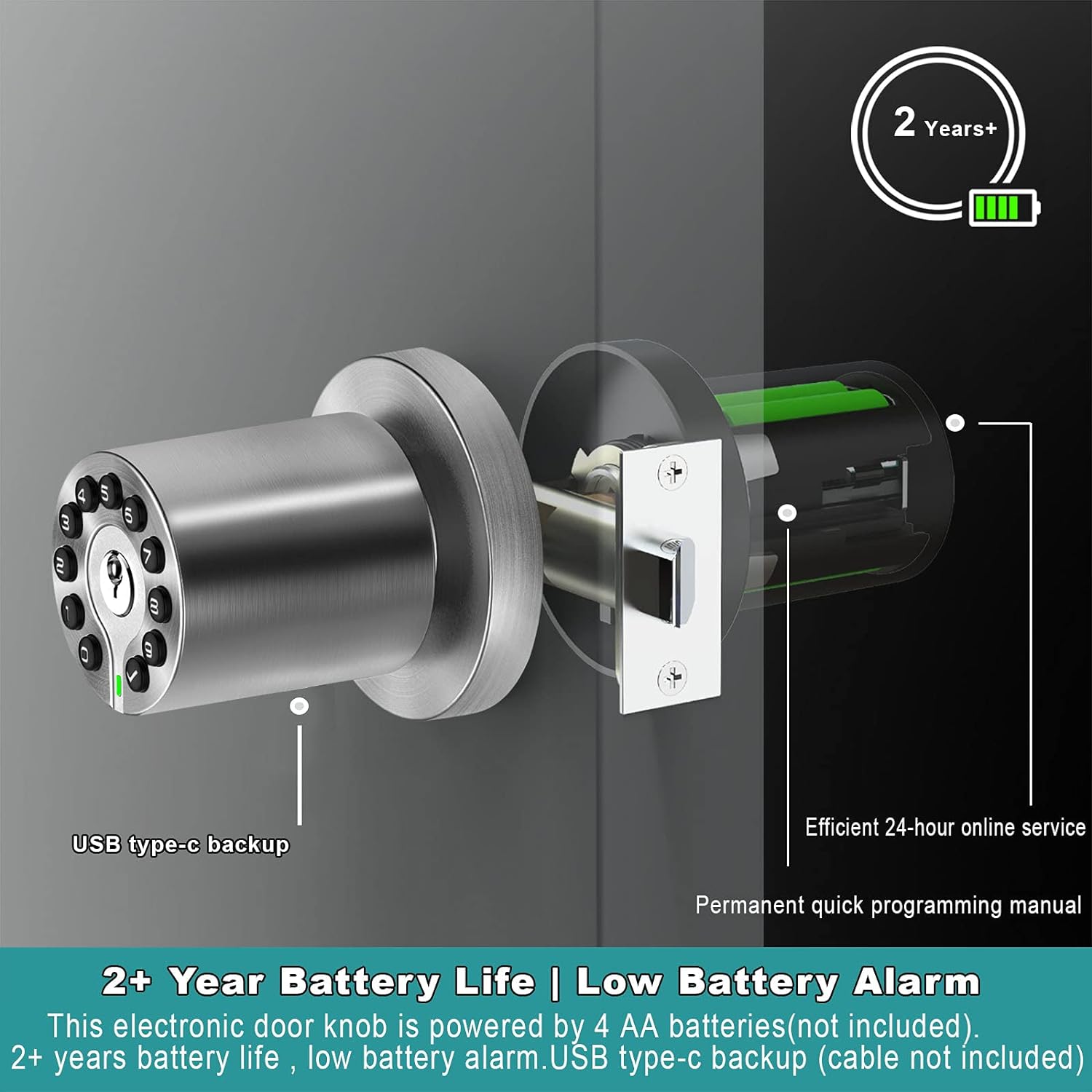 Keypad Door Knob with Keyless Entry 50 User Code Easy to Install