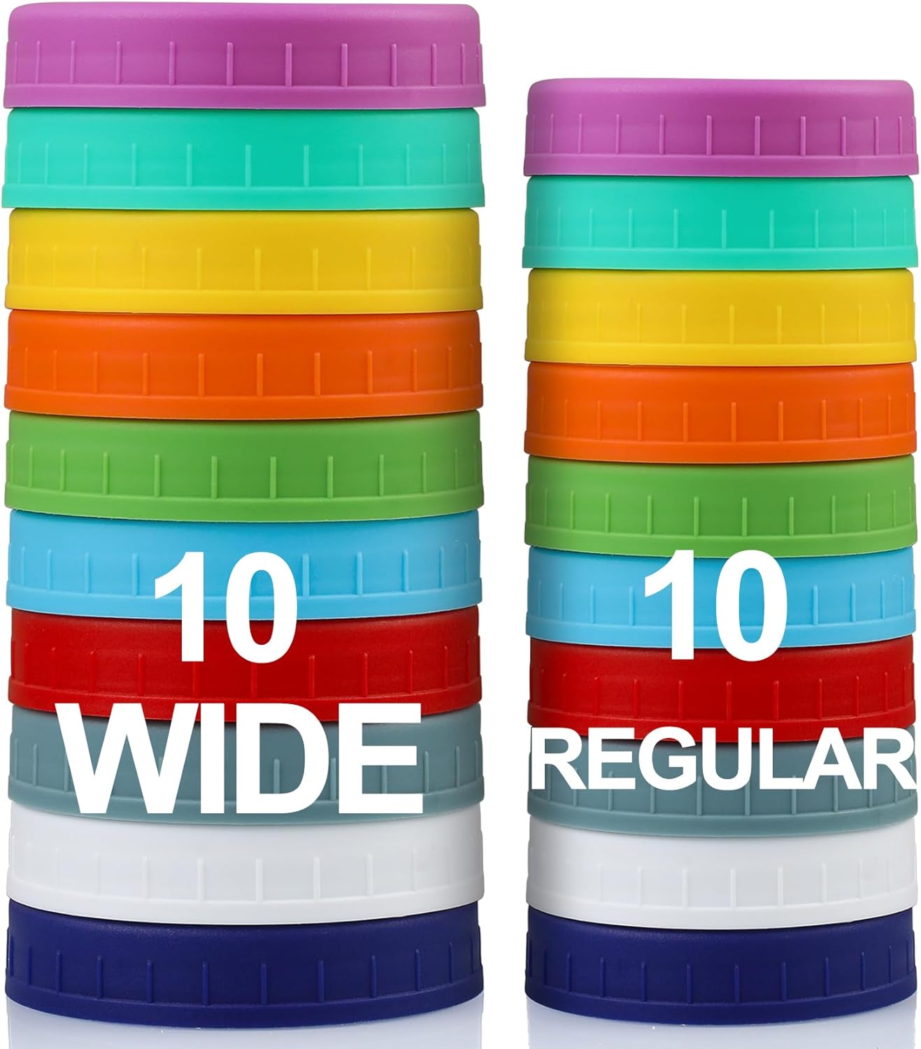 10 Wide Regular Mouth Mason Jar Lids - Set of 20 - Leakproof Dishwasher Safe