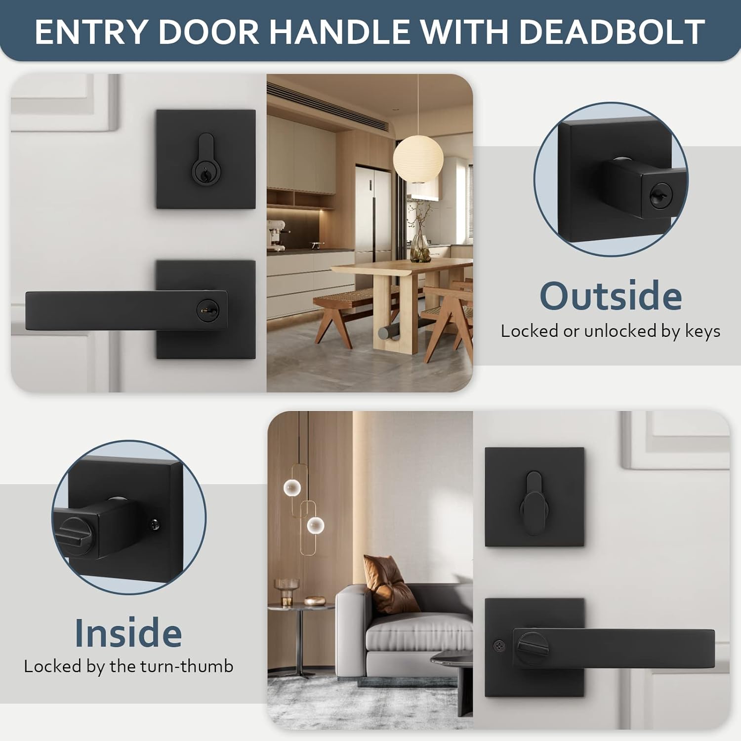 EHomeWare 2 Set Entry Lever Door Handle Deadbolt Lock Set