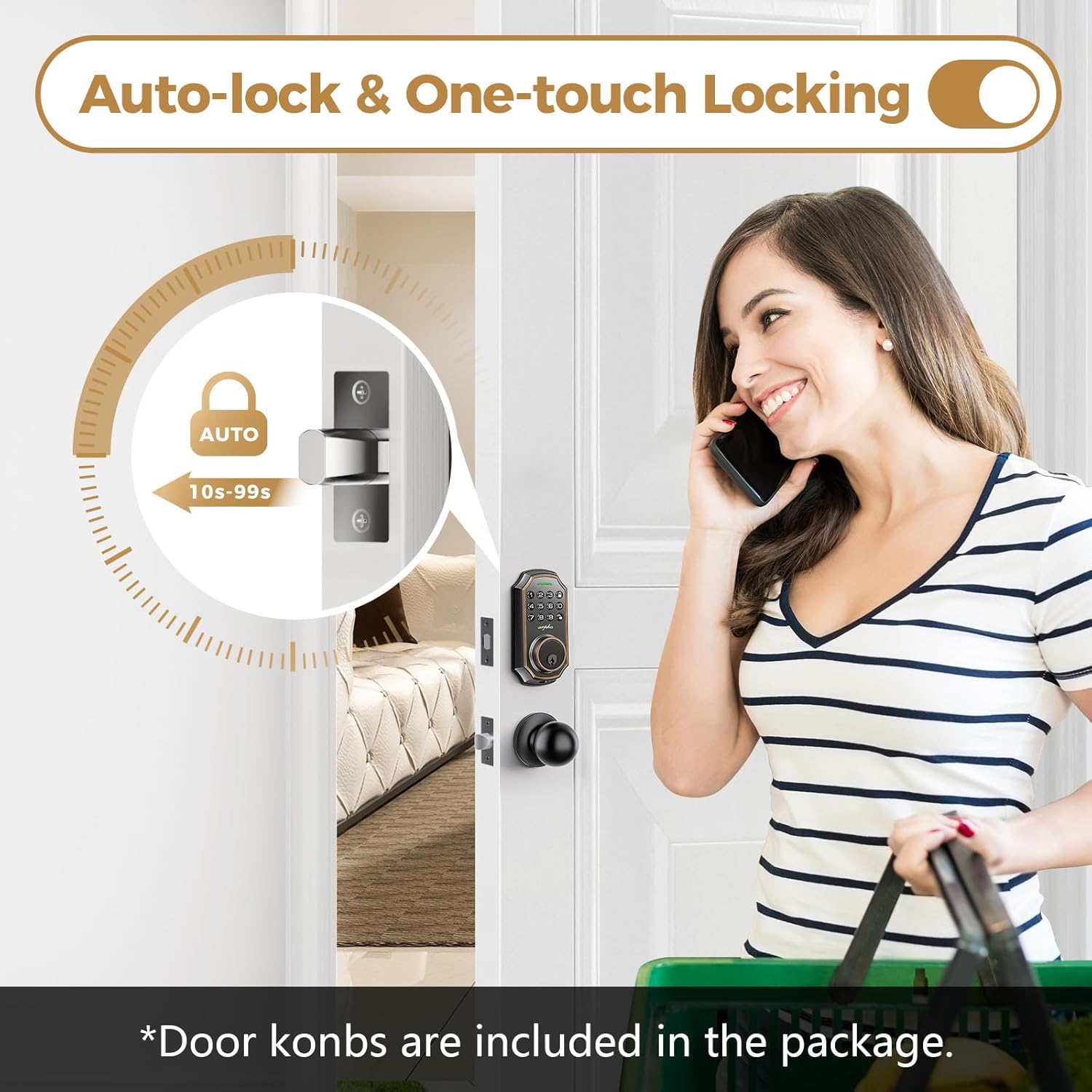 Keyless Entry Door Lock with 2-Door Knobs - App Control