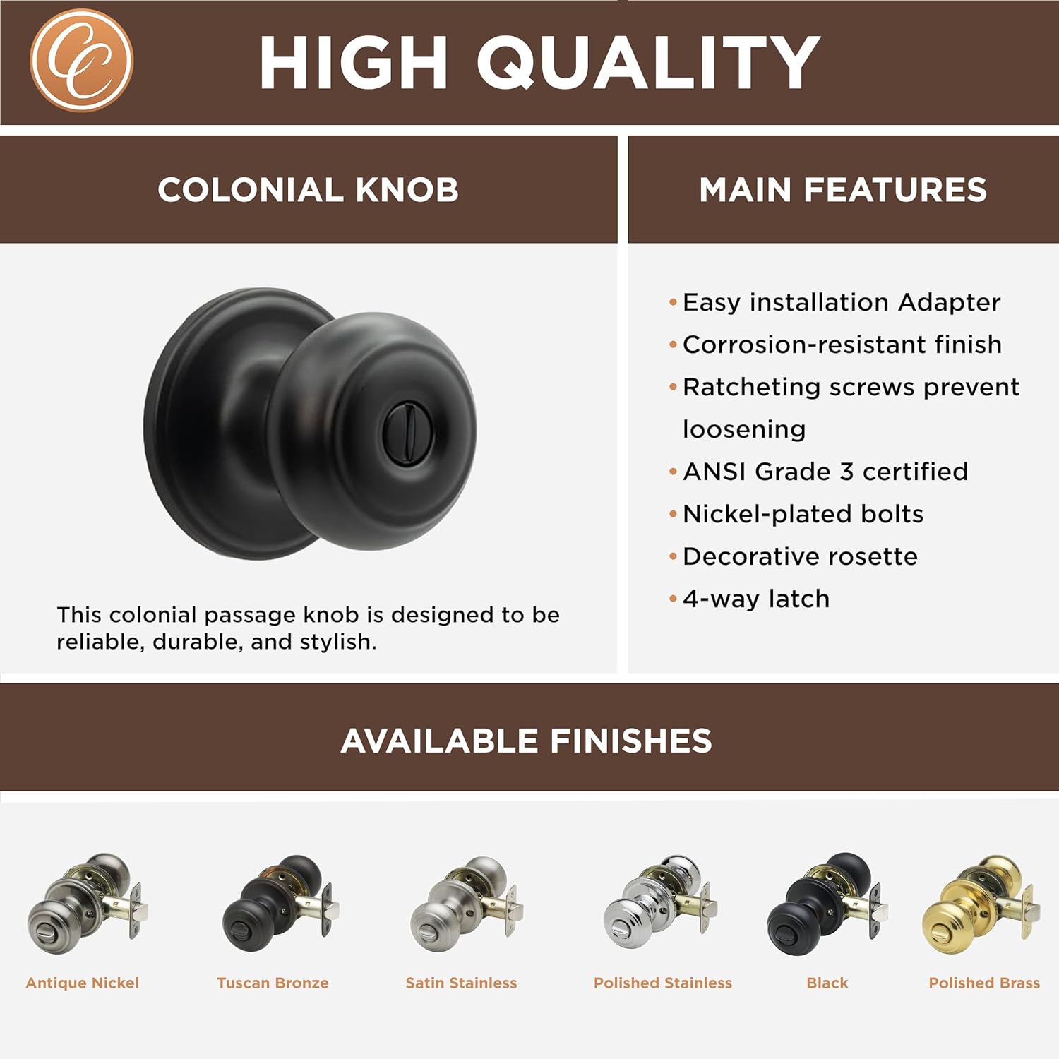 Copper Creek matte black door knobs - Privacy locking function