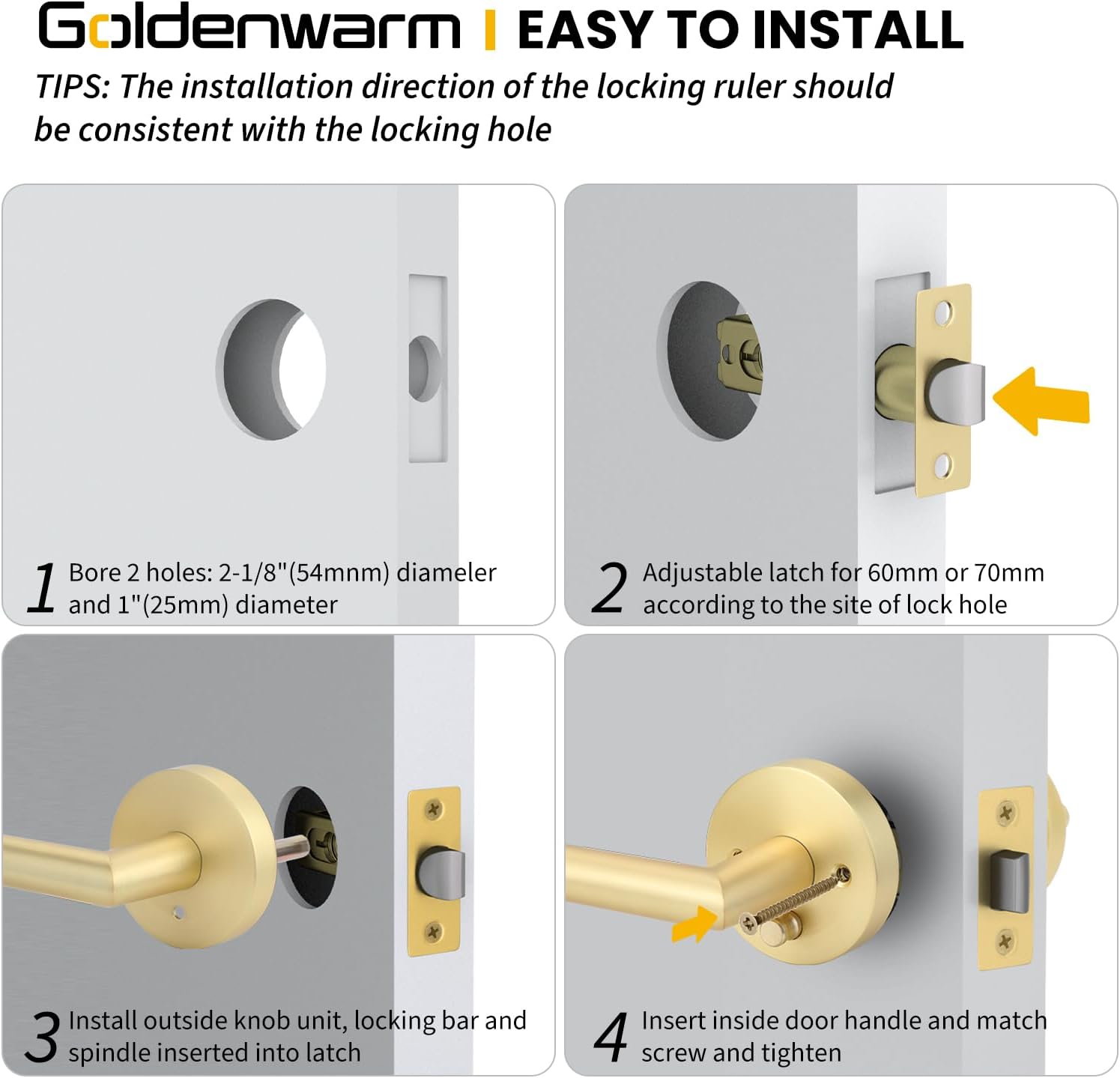 GoldenWarm 4-Piece Gold Door Handles