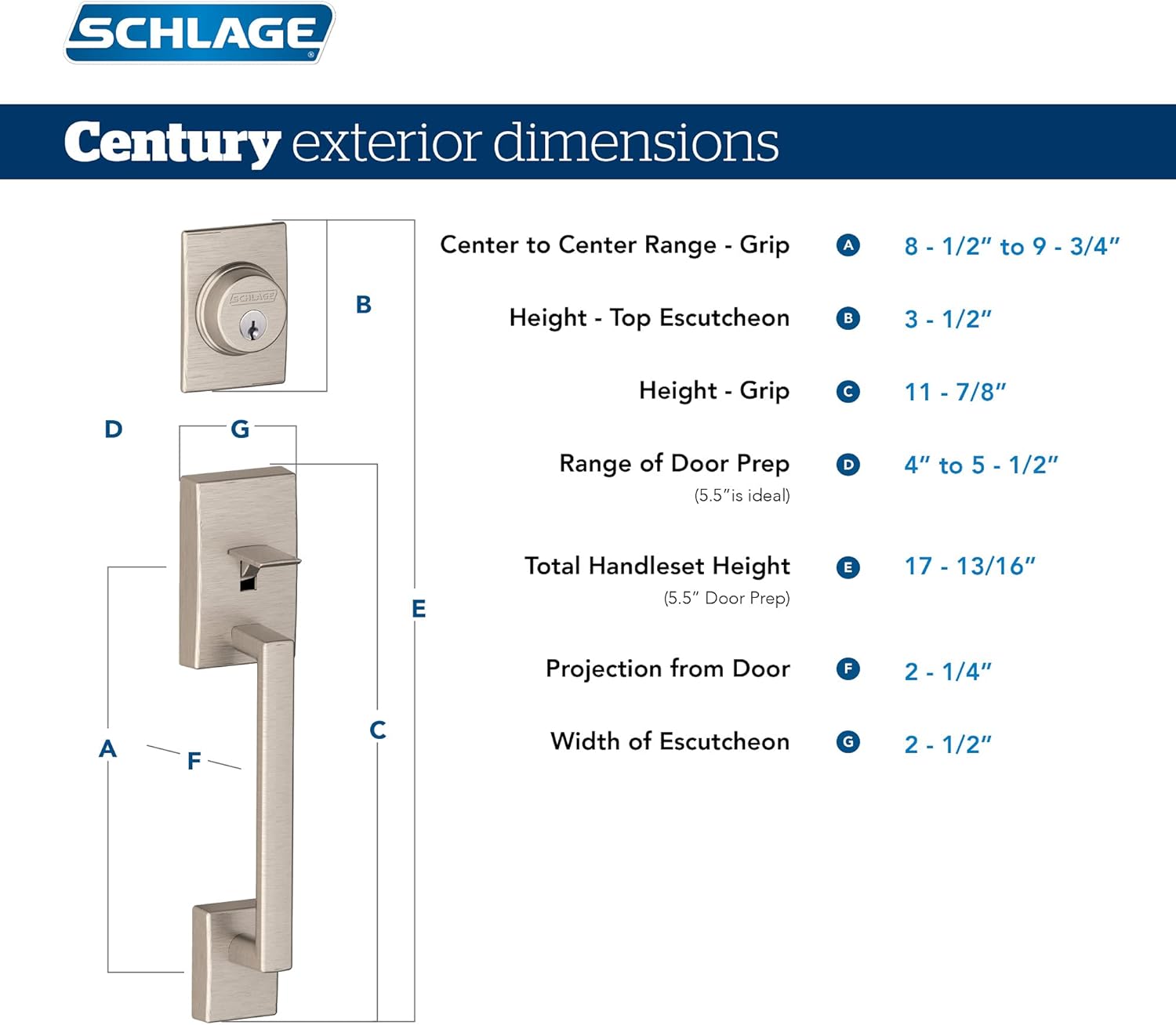 Schlage F60 CEN 622 LAT CEN Front Entry Handleset with Matte Black
