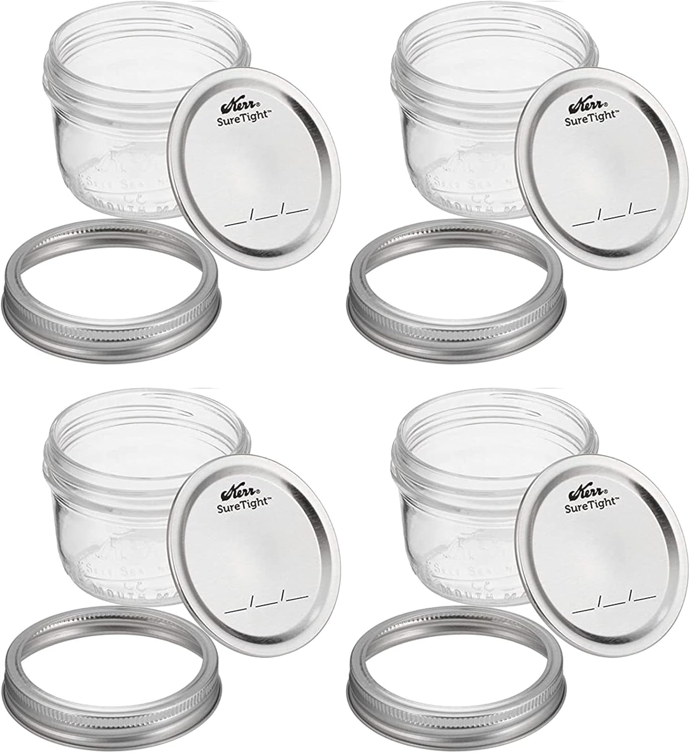Wide Mouth Mason Jars 8oz Set of 4 Made in USA BPA-free