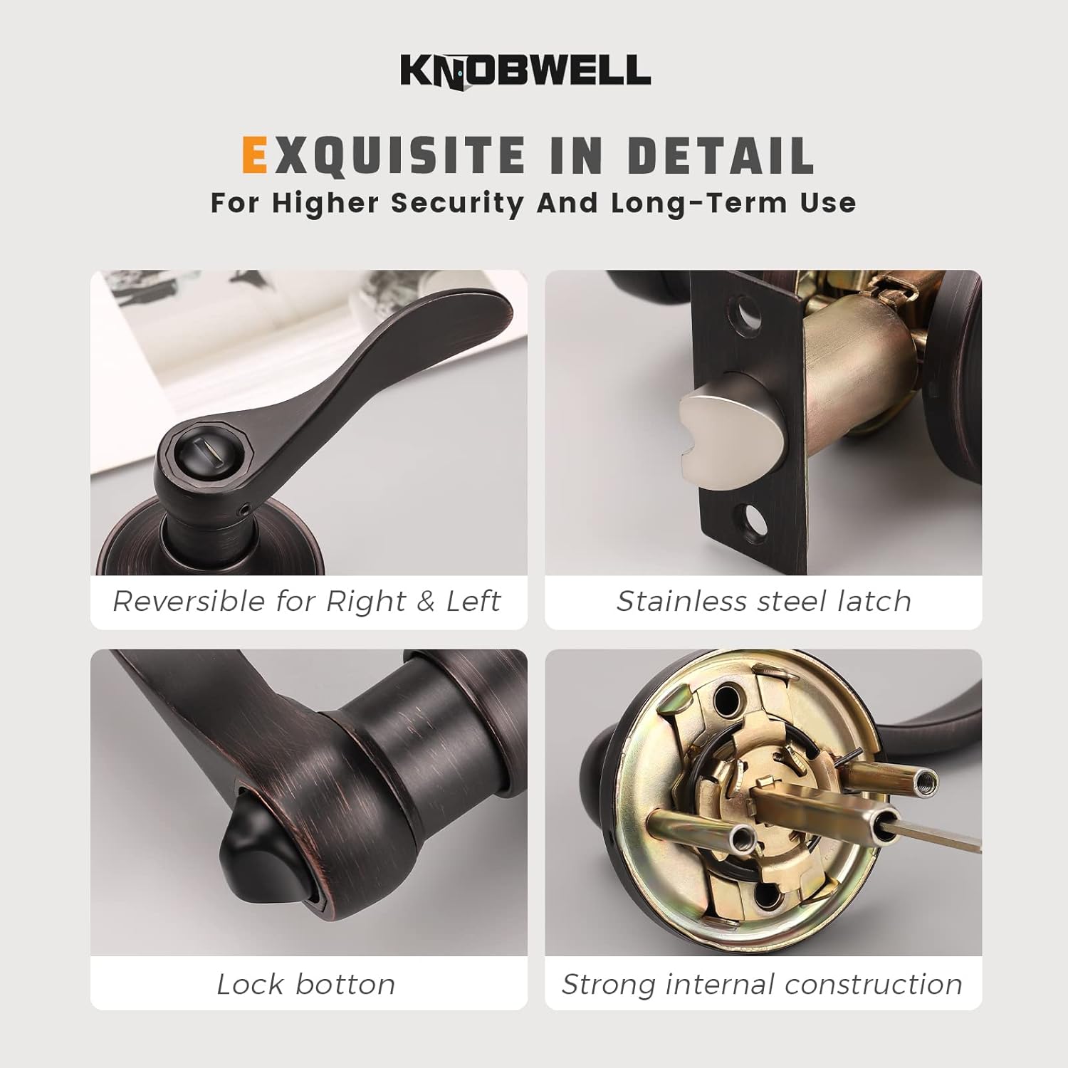4-Piece Bronze Lever Door Handles for Privacy and Security