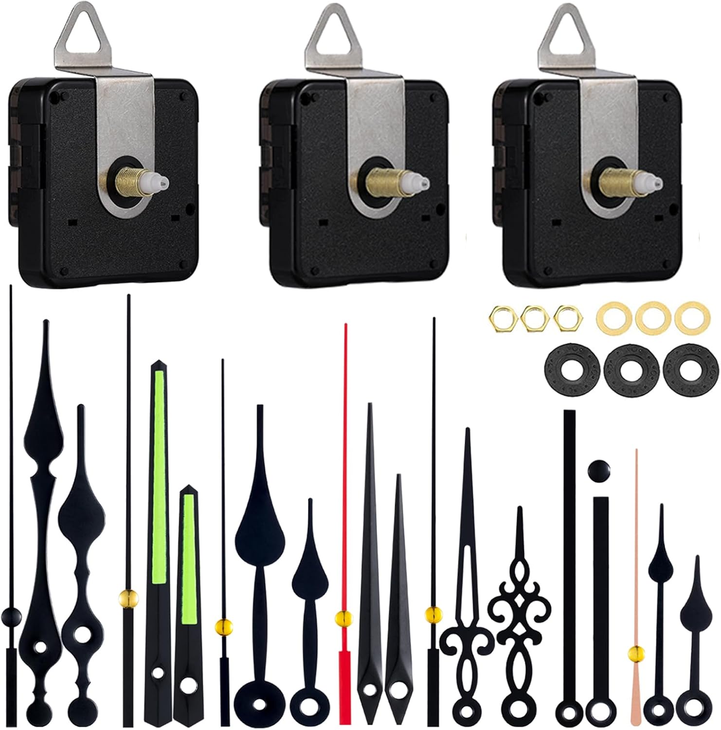 3-Piece Silent Clock Mechanism Kit with Different Shaft Sizes