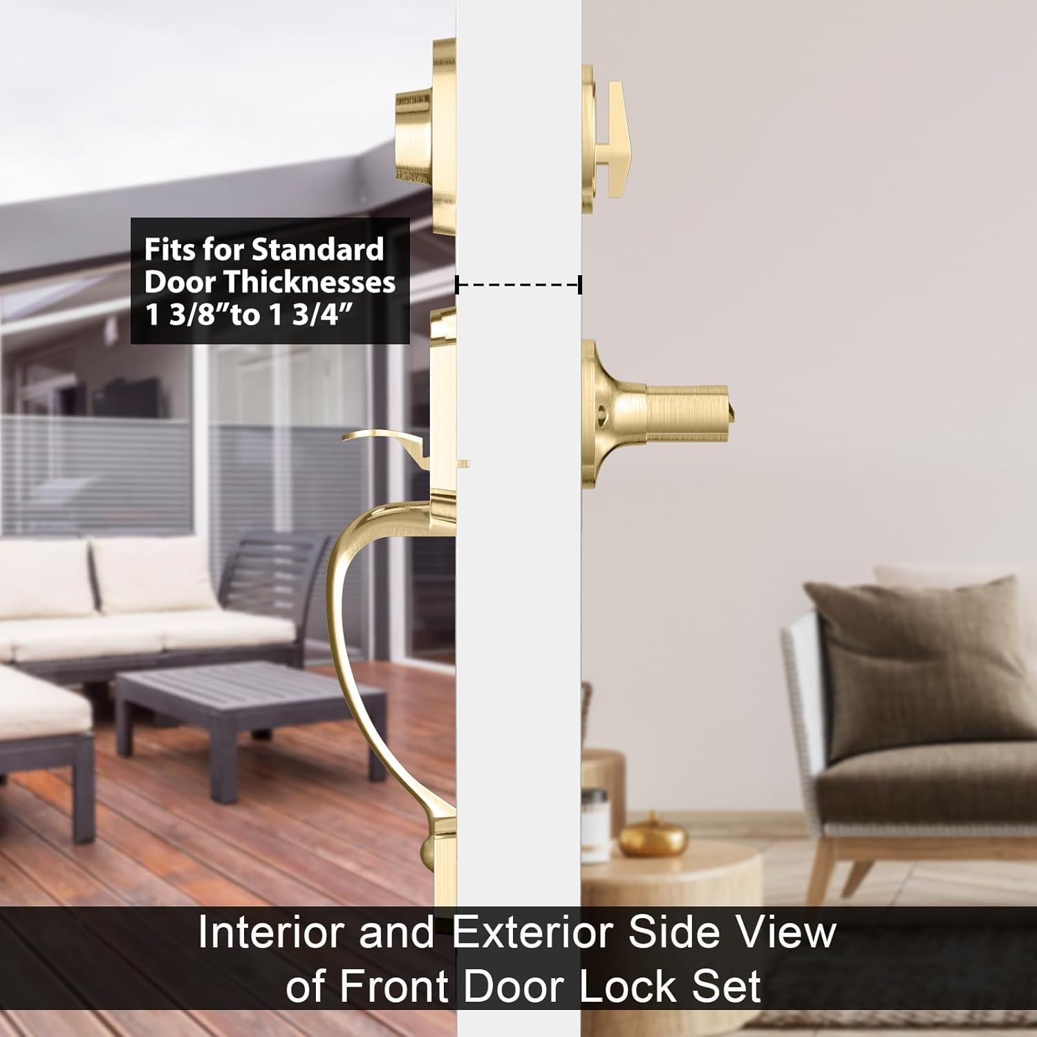Haidms Gold Front Door Handle and Deadbolt Set