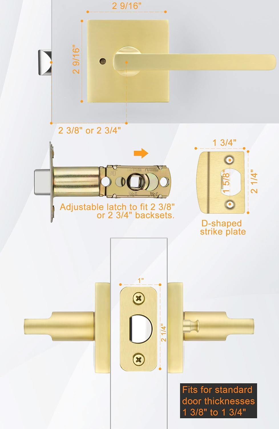GoldenWarm Best Quality Gold Interior Door Handle with Privacy