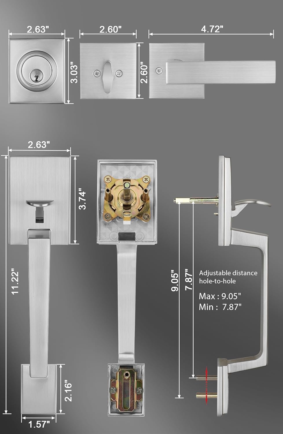 GoldenWarm Front Door Handle and Deadbolt Set Brushed Nickel Modern Design