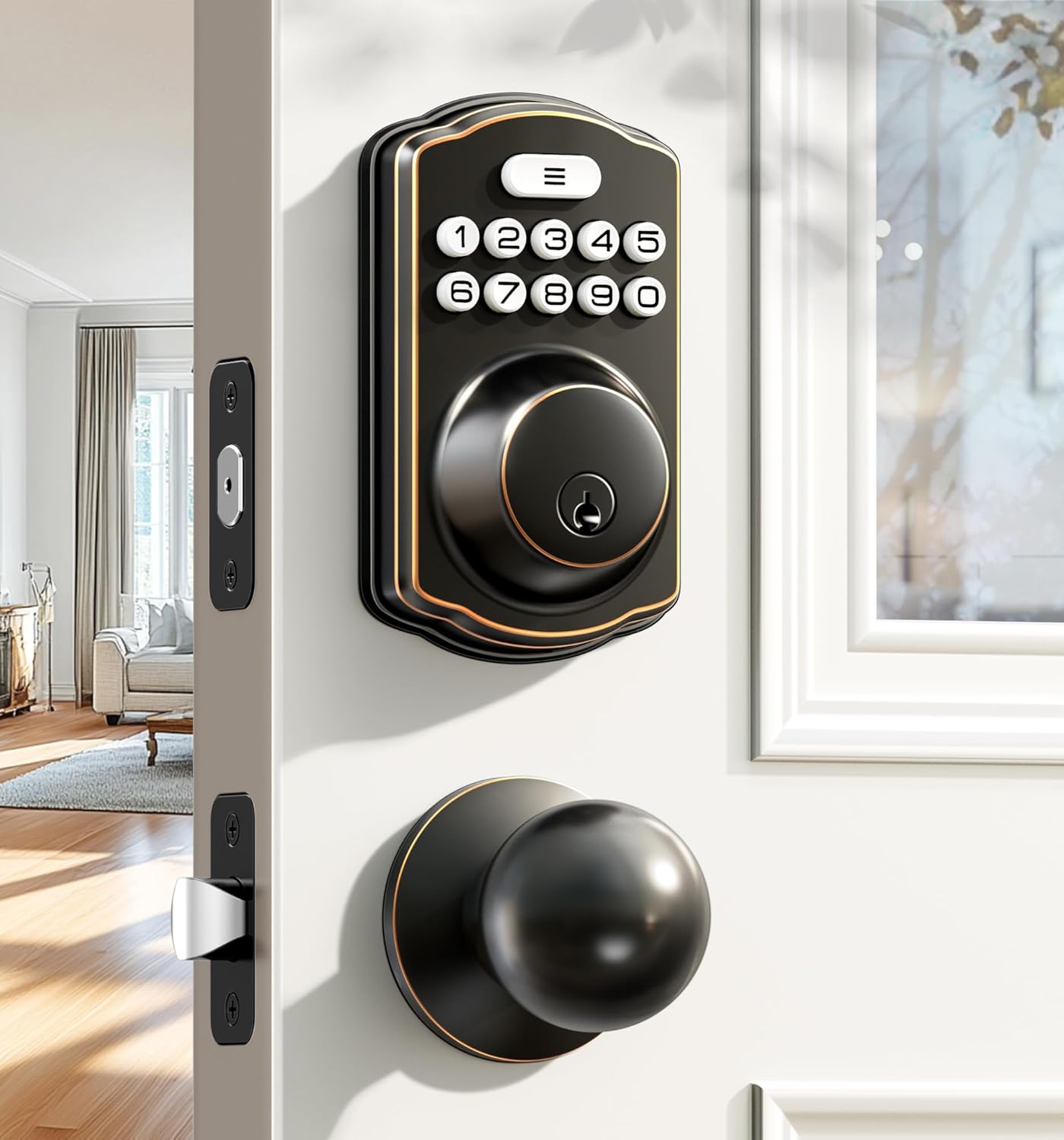 Advanced Keyless Door Lock with 2 Knobs Oil-Rubbed Bronze Smart Features