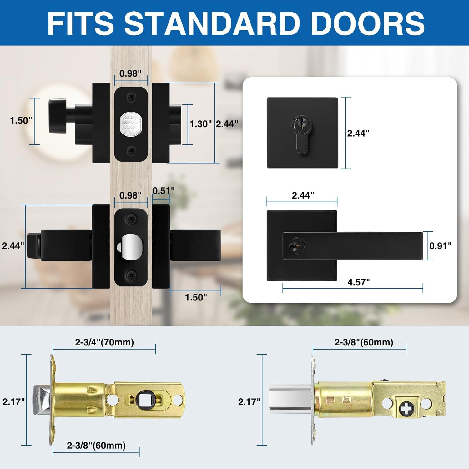 Sopoby Flat Black Door Handles Deadbolt Combo Pack
