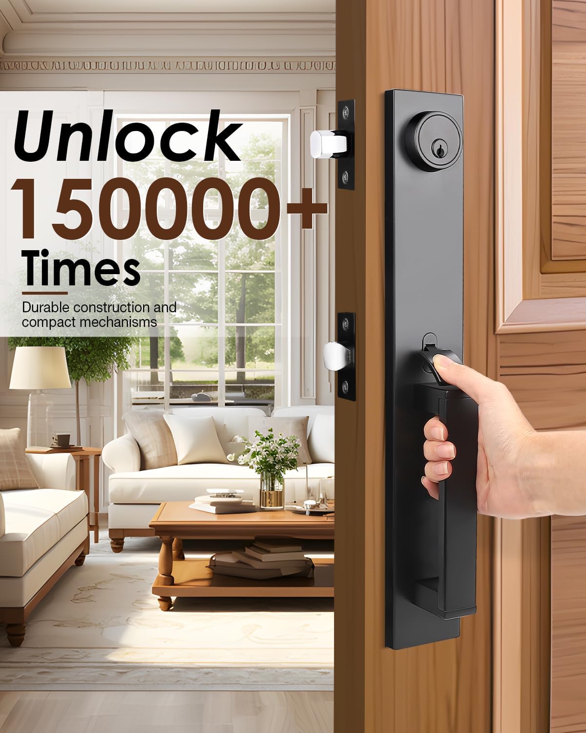 Modern Matte Black Front Door Handle Set with Deadbolt