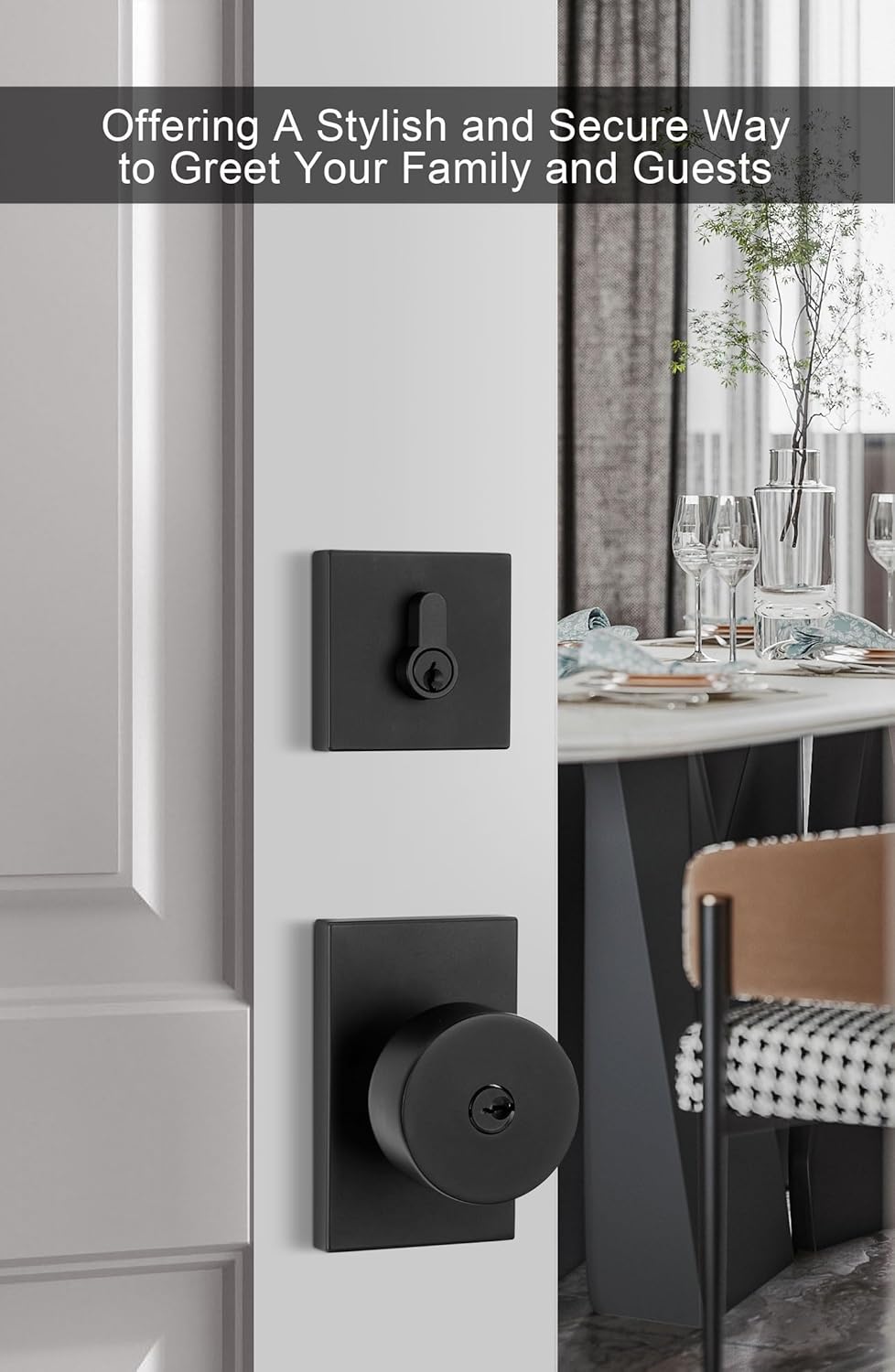 GoldenWarm Black Door Knob with Deadbolt Set