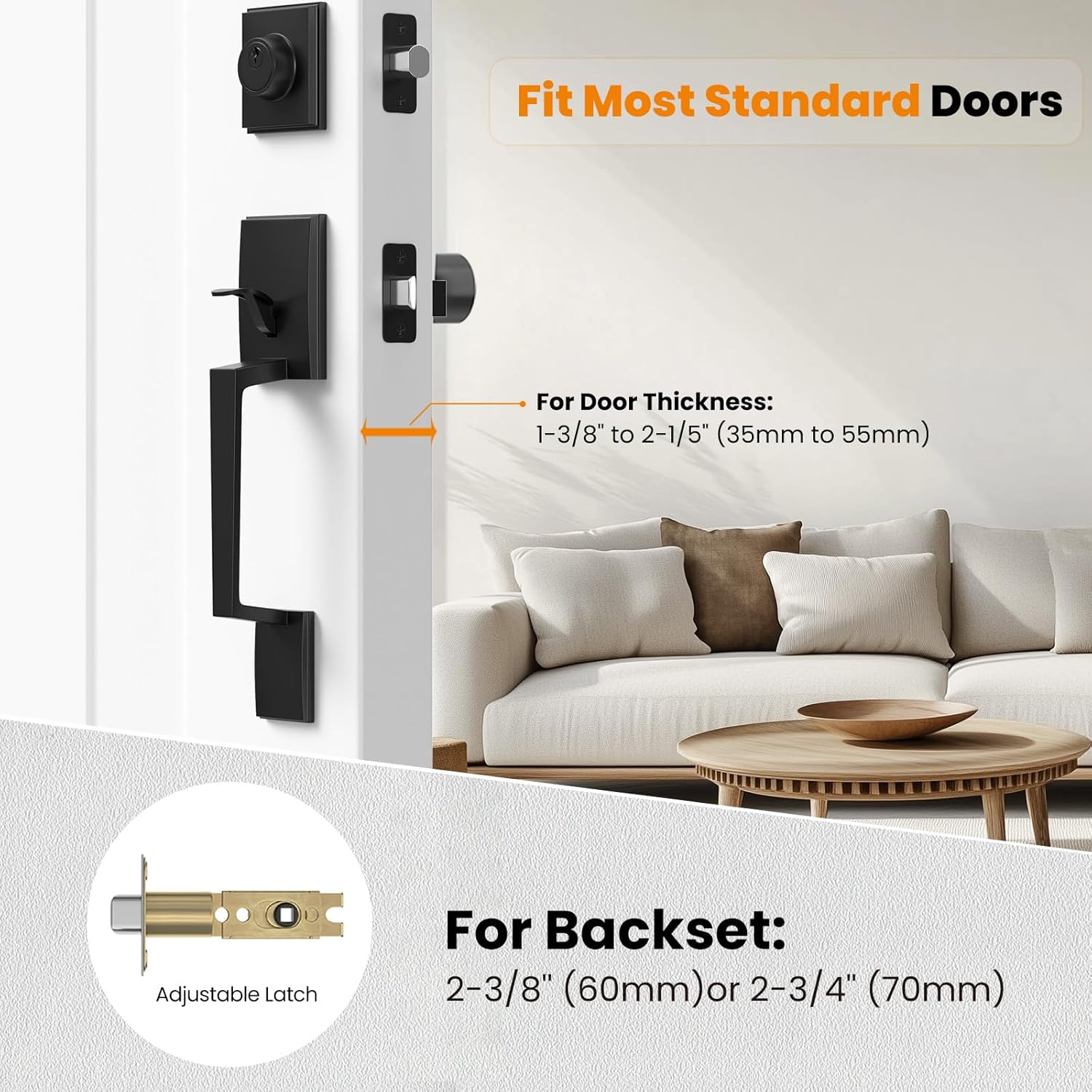 HOSOM Matte Black Front Door Handle Set - Versatile Door Security